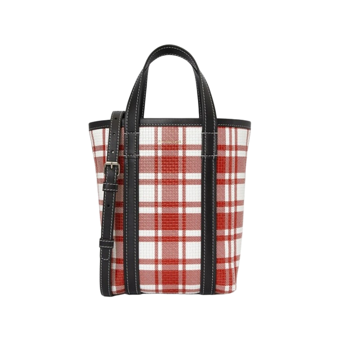 6729832100P6190 Balenciaga Barbes Check Print Embossing Tote Bag Red White