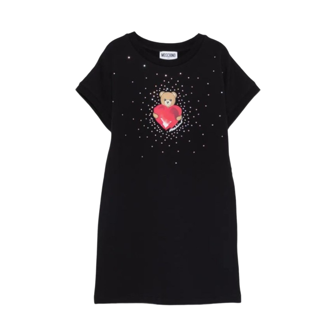 (키즈) 모스키노 하트 프린트 드레스 블랙((Kids) Moschino Heart Print Dress Black)