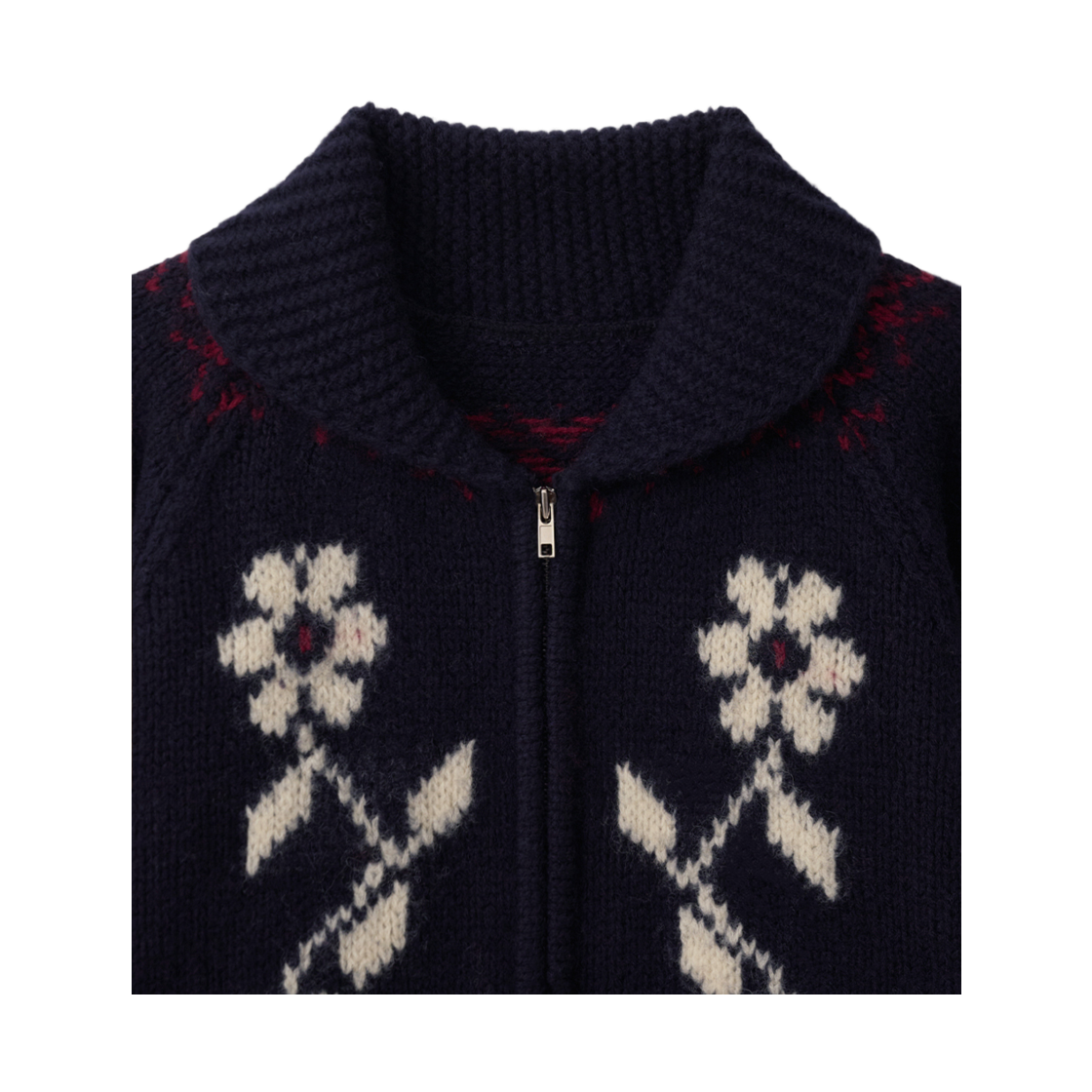 뮈르뮈르 [울100] 다프 플라워 자가드 집업 가디건 네이비(Murmure Daph Floral Jacquard Zip-Up Cardigan Navy) - 2