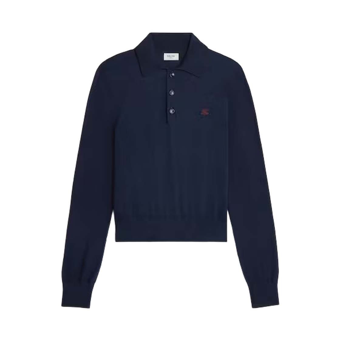 (W) 셀린느 파인 코튼 폴로 스웨터 네이비((W) Celine Fine Cotton Polo Sweater Navy)