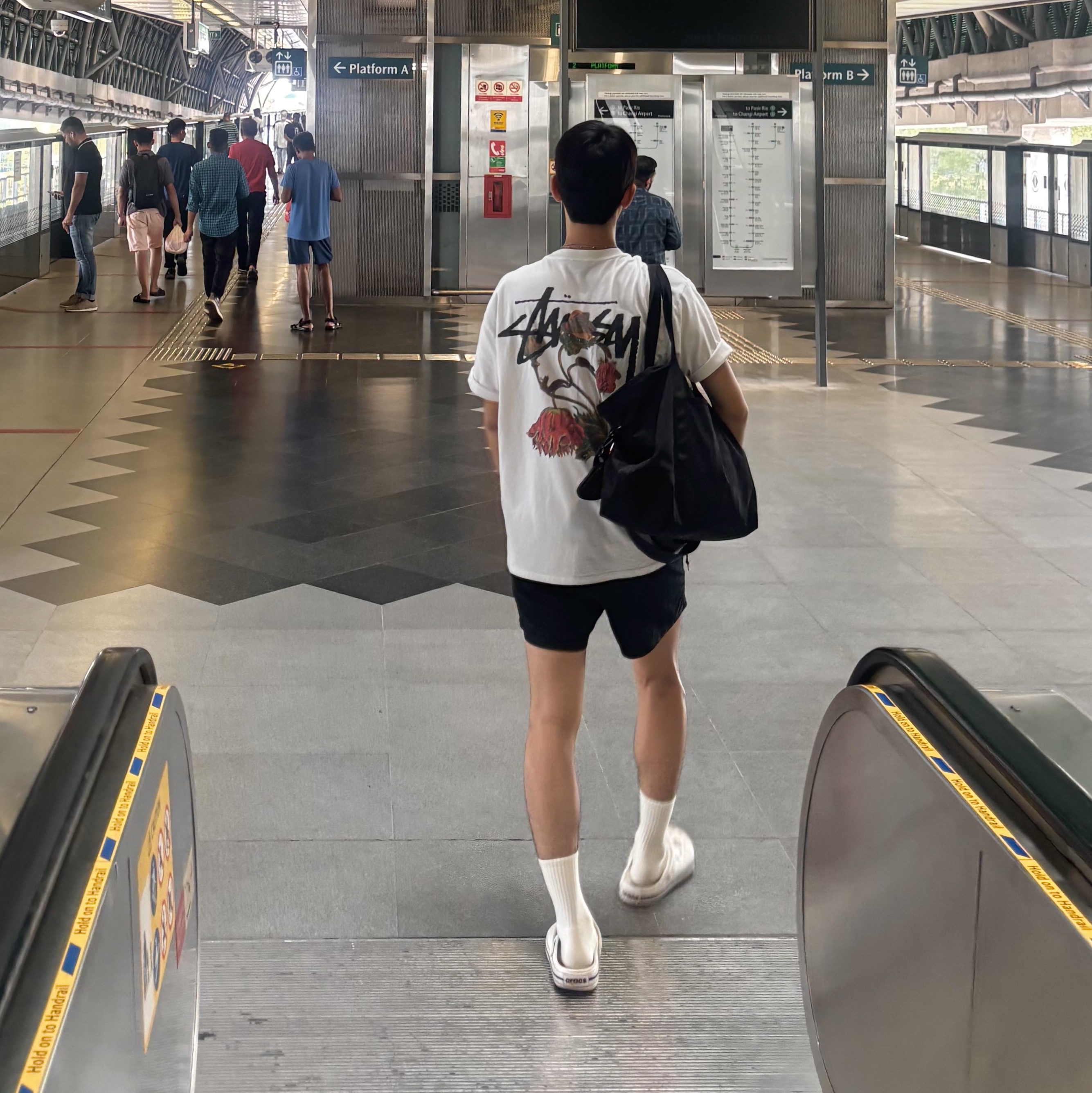 Stussy Withered Flower T-Shirt White, Nike ACG Reservoir Goat Shorts Black - Asia 착용 스타일