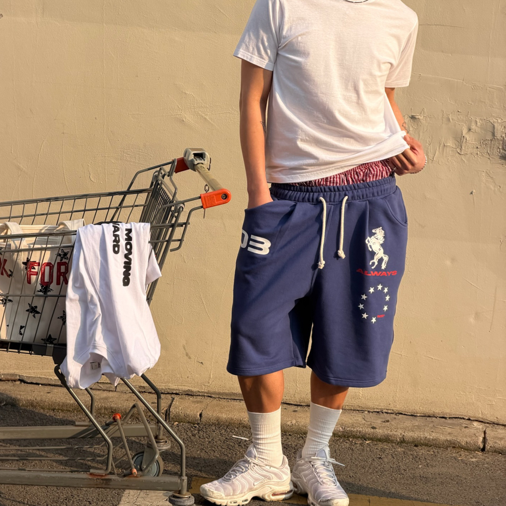 아모우 홀스 원턱 버뮤다 팬츠 블루(AMOU Horse One Tuck Bermuda Pants Blue) - 6