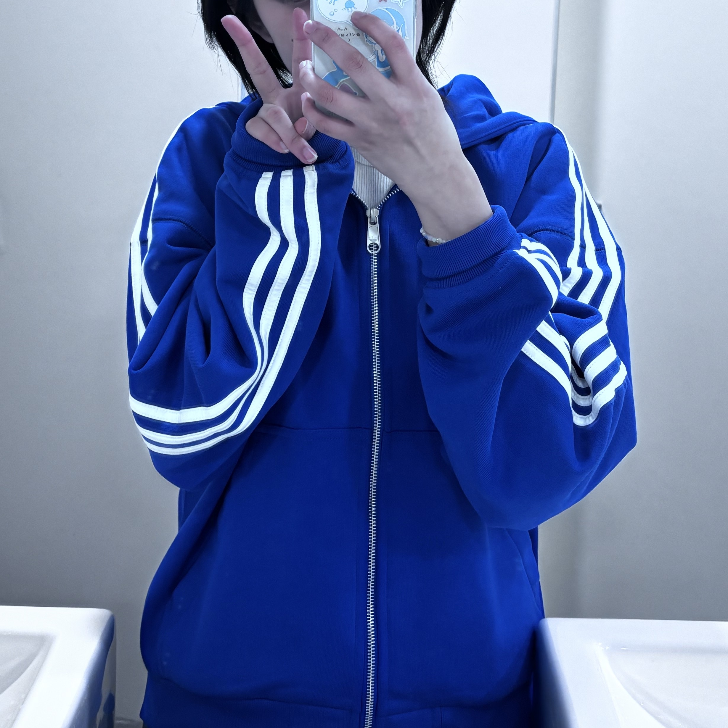 Adidas 3-Stripes Full-Zip Hoodie Royal Blue White - KR Sizing 착용 스타일