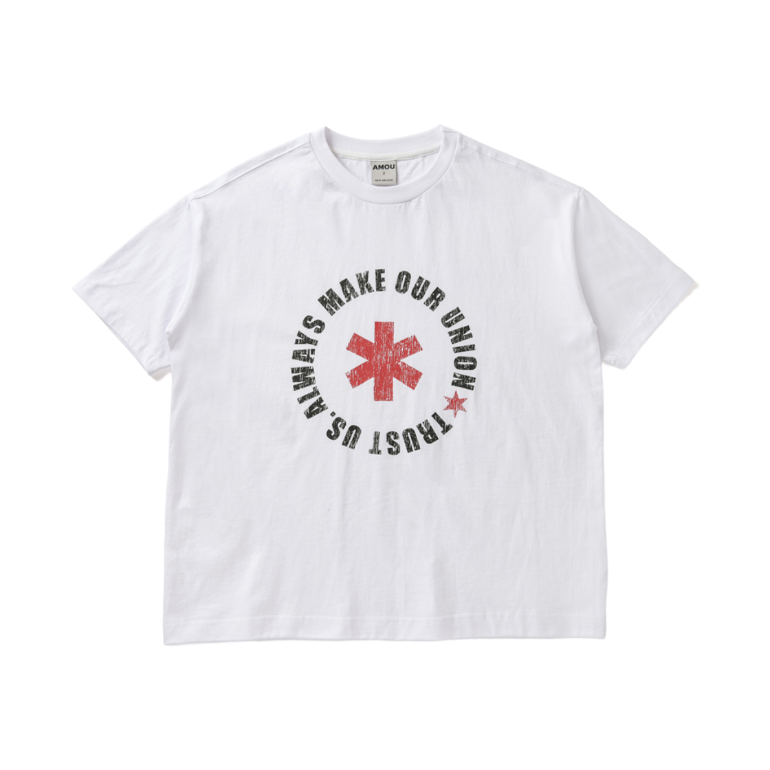 아모우 레터링 서클 하프 티셔츠 화이트(AMOU Lettering Circle Half T-Shirts White)