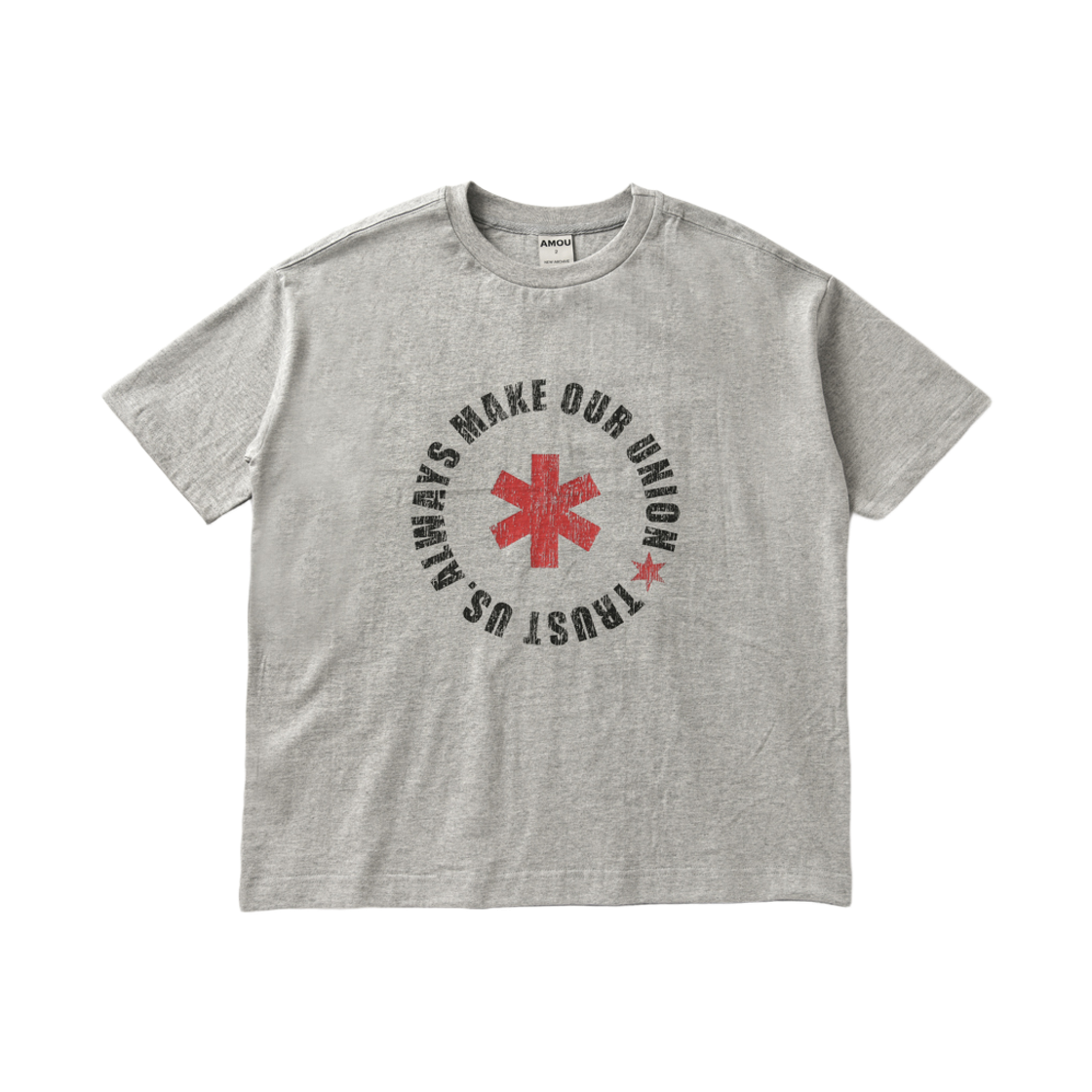 아모우 레터링 서클 하프 티셔츠 그레이(AMOU Lettering Circle Half T-Shirts Gray)