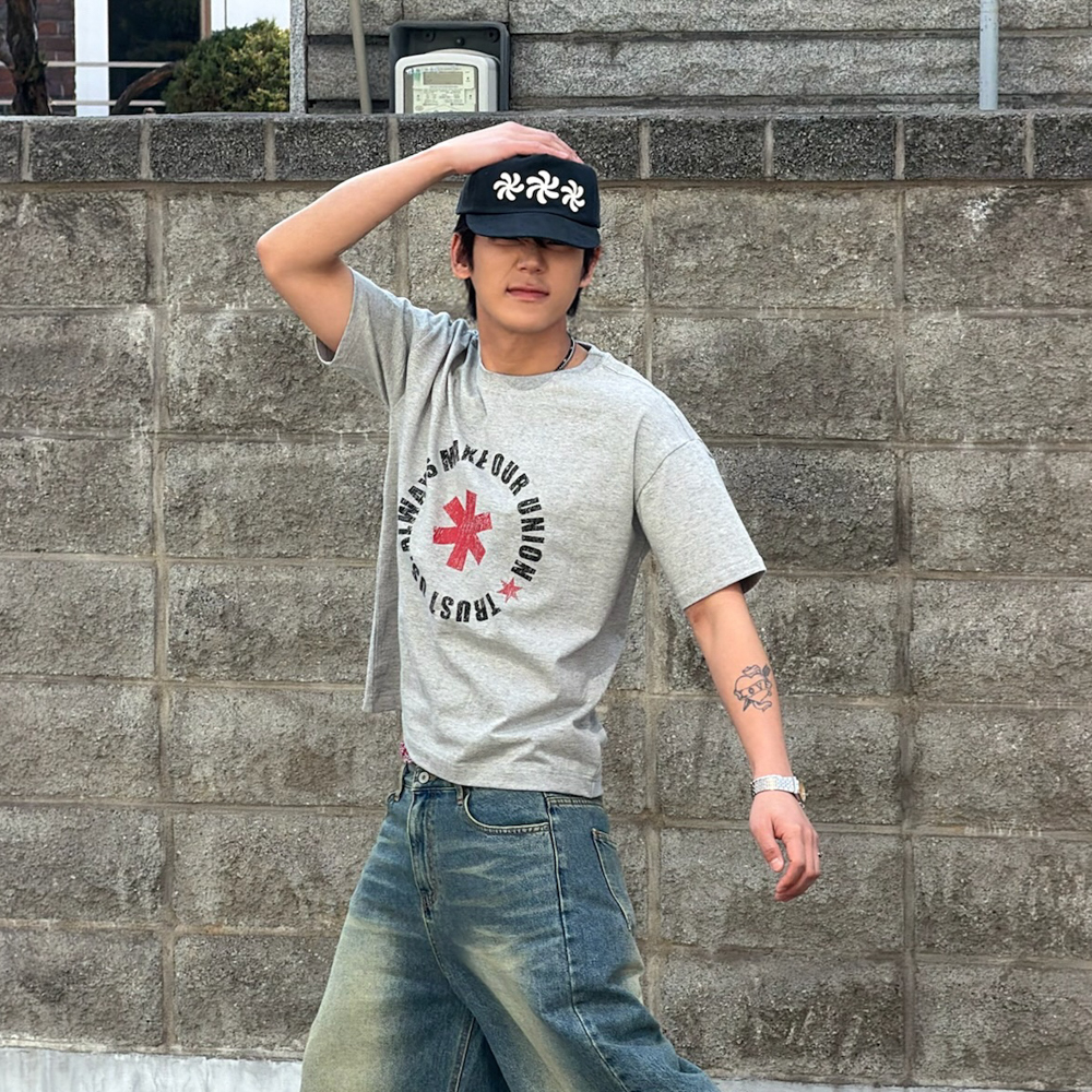 아모우 레터링 서클 하프 티셔츠 그레이(AMOU Lettering Circle Half T-Shirts Gray) - 4