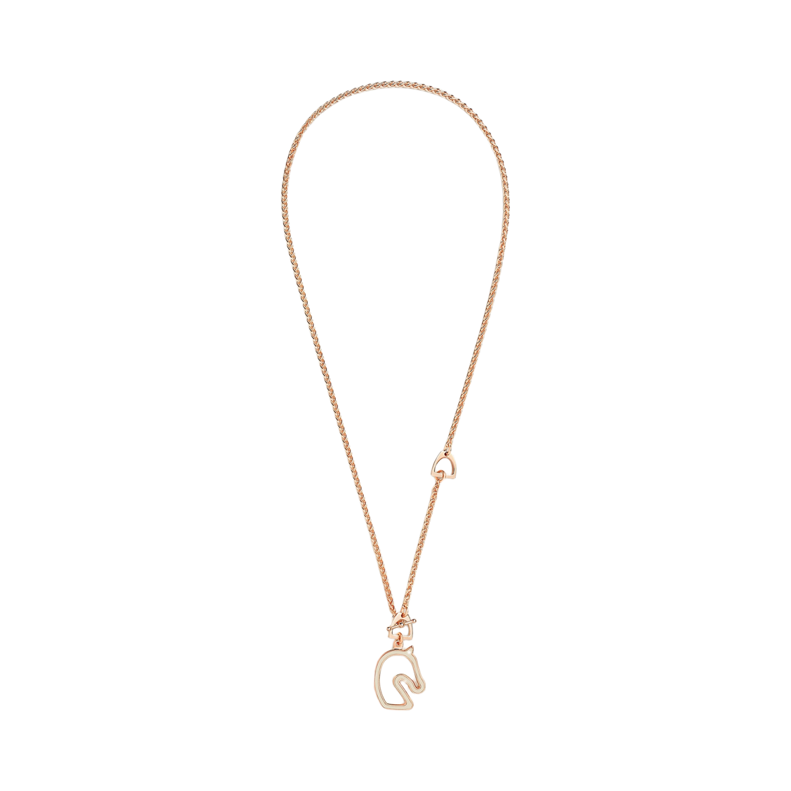H100116FOD3 (W) Hermes Tonnerre Necklace Small Model Laquered Metal & Rose Gold Creme