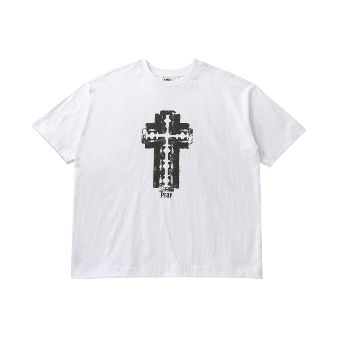 아모우 레이저 크로스 하프 티셔츠 화이트(AMOU Razor Cross Half T-Shirts White)