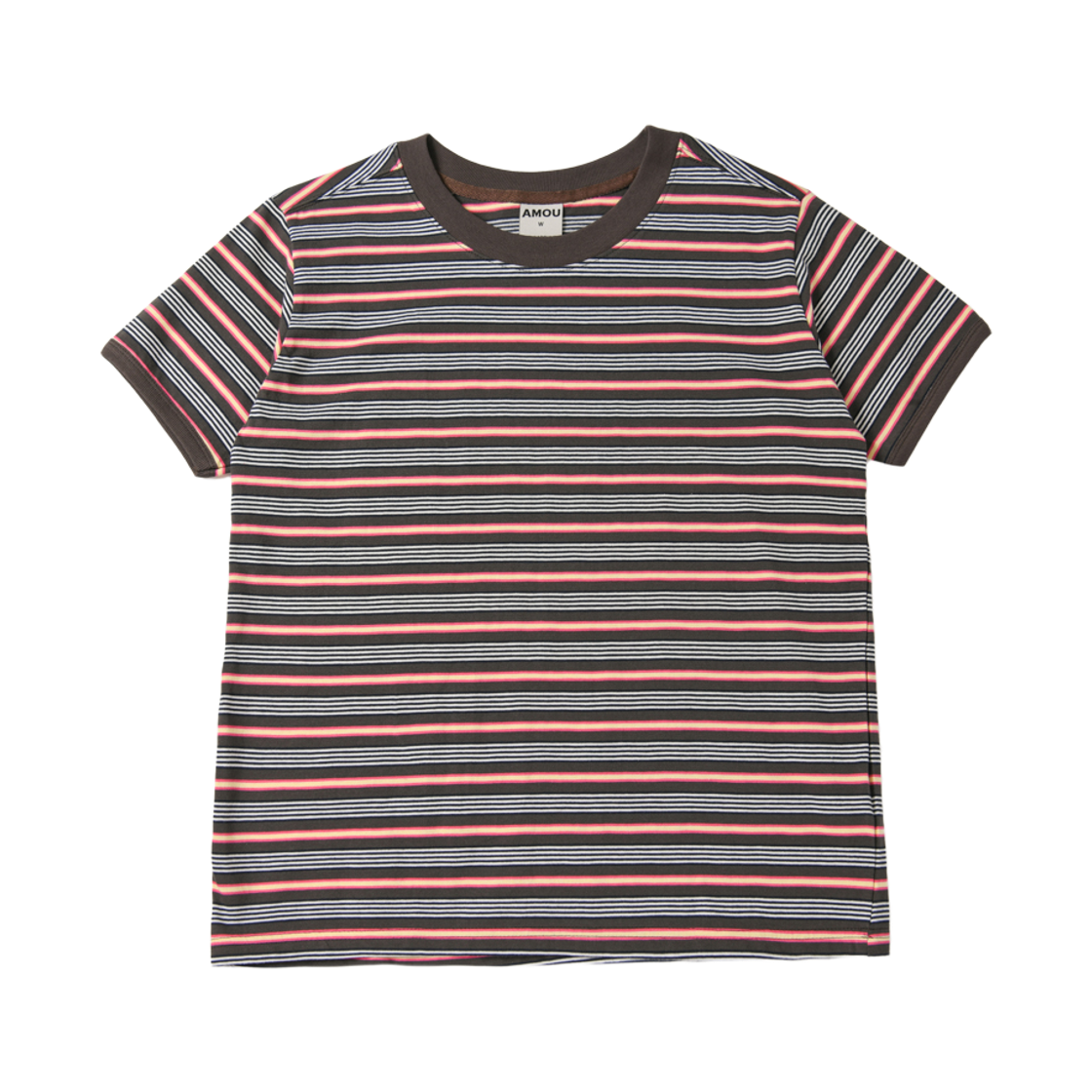 아모우 아모우 멀티 스트라이프 링거 티셔츠 브라운(AMOU Amou Multi Stripe Ringer T-Shirts Brown)