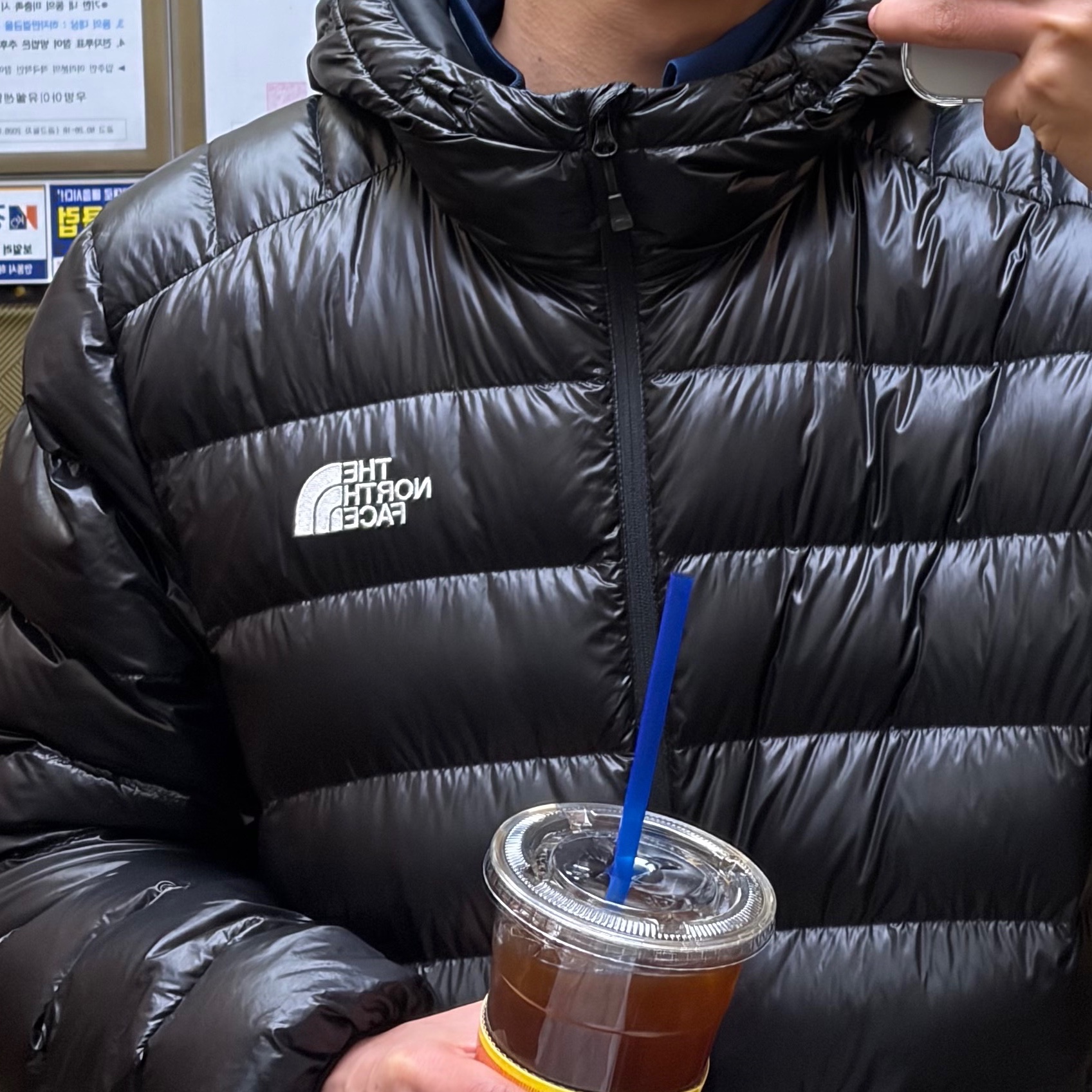 The North Face Matier EX RDS Down Hoodie Black 착용 스타일
