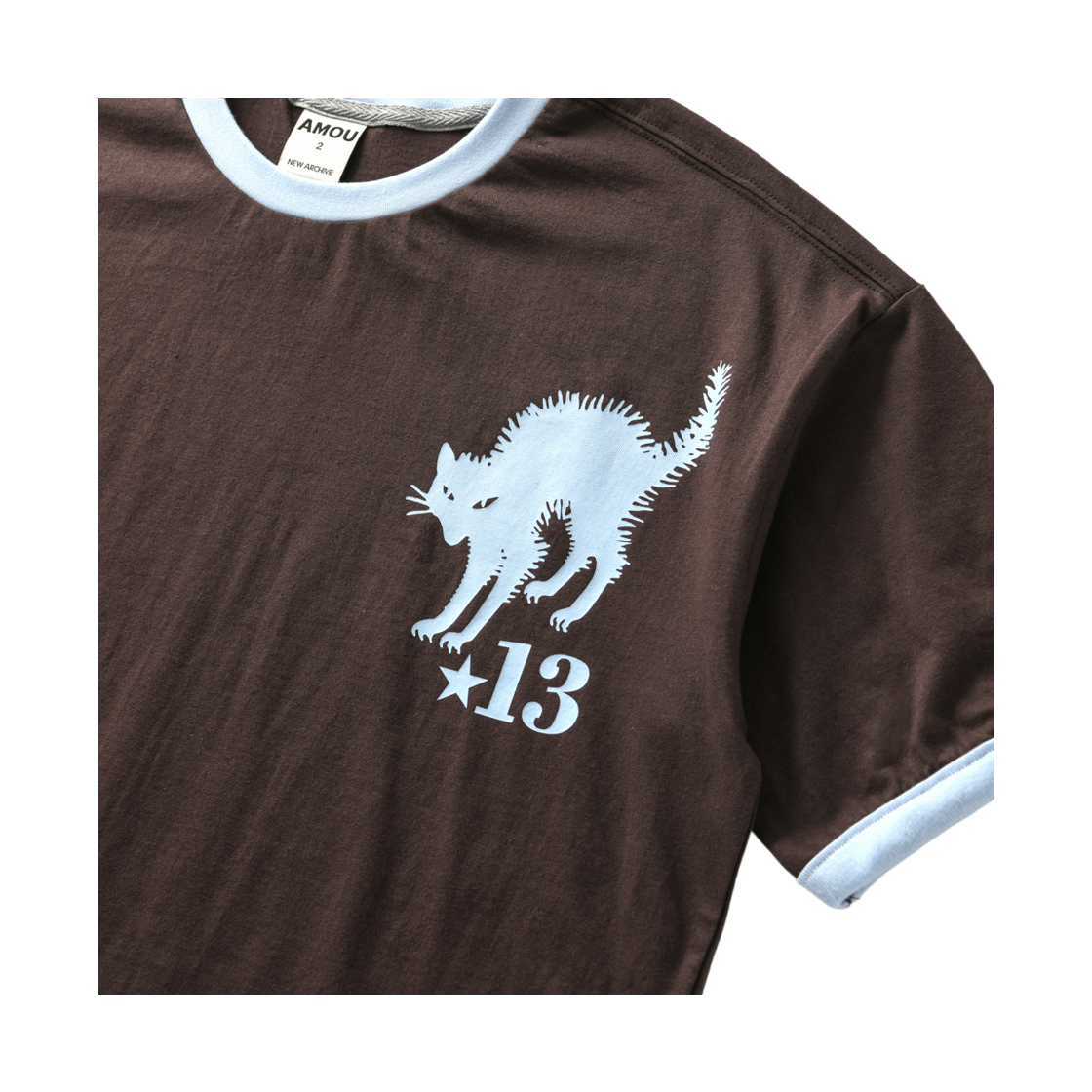 아모우 13 캣 하프 티셔츠 브라운(AMOU 13 Cat Half T-Shirts Brown) - 3