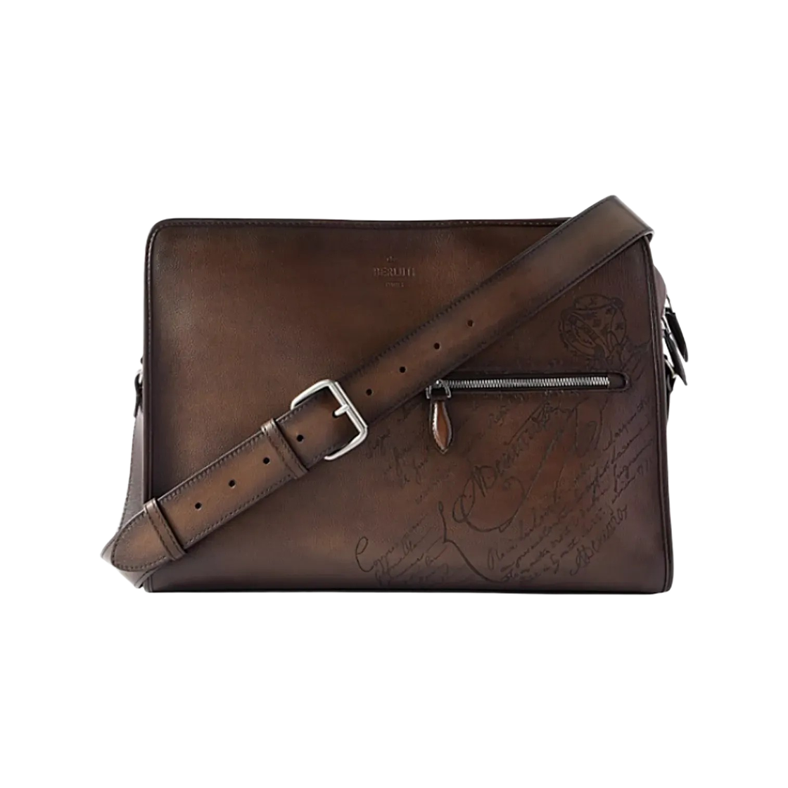 M299201-MM5 Berluti Journalier Scritto Leather Messenger Bag Soft Brown