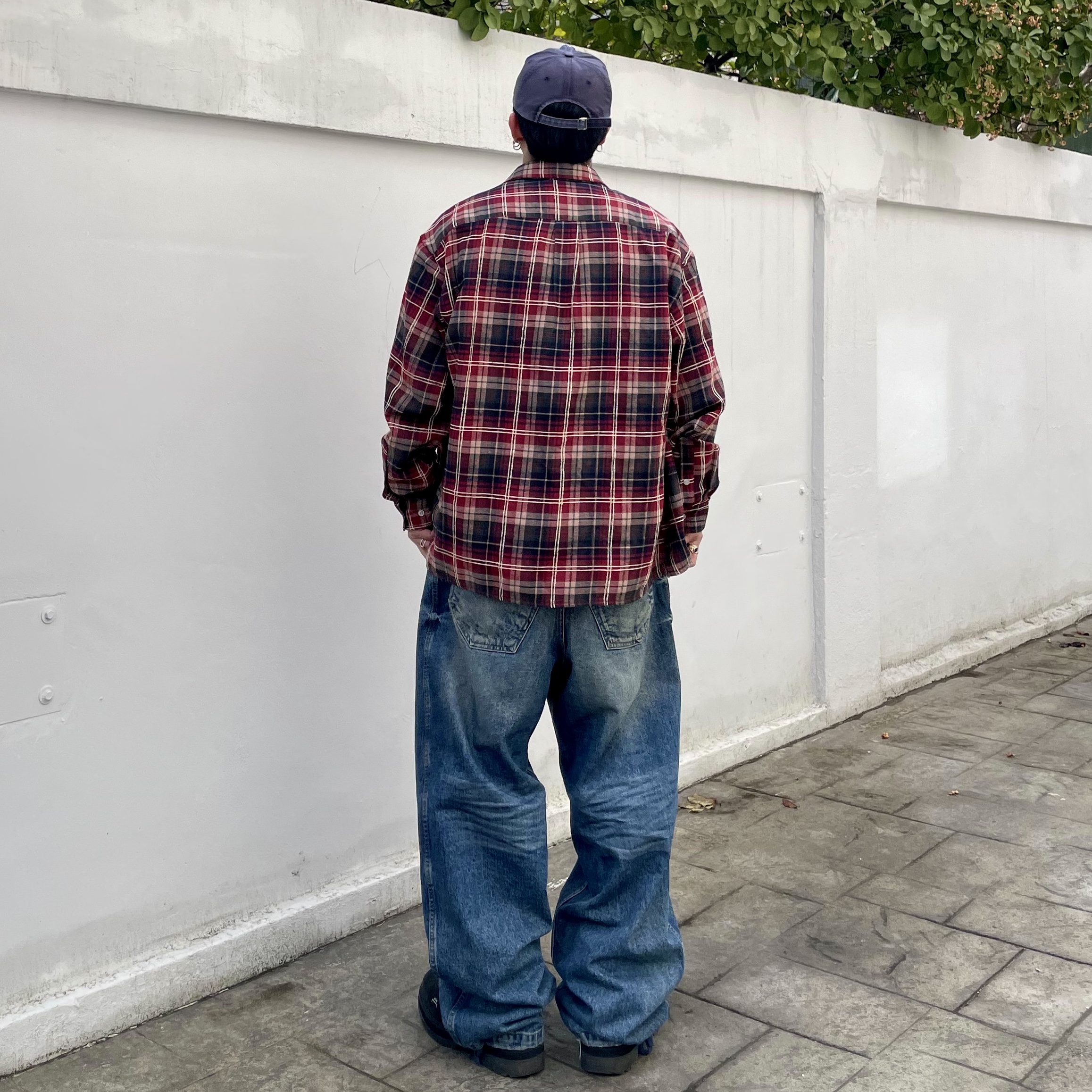 QT8 GARMENTS Rustic Core Flannel Check Shirt Red 착용 스타일 - 2