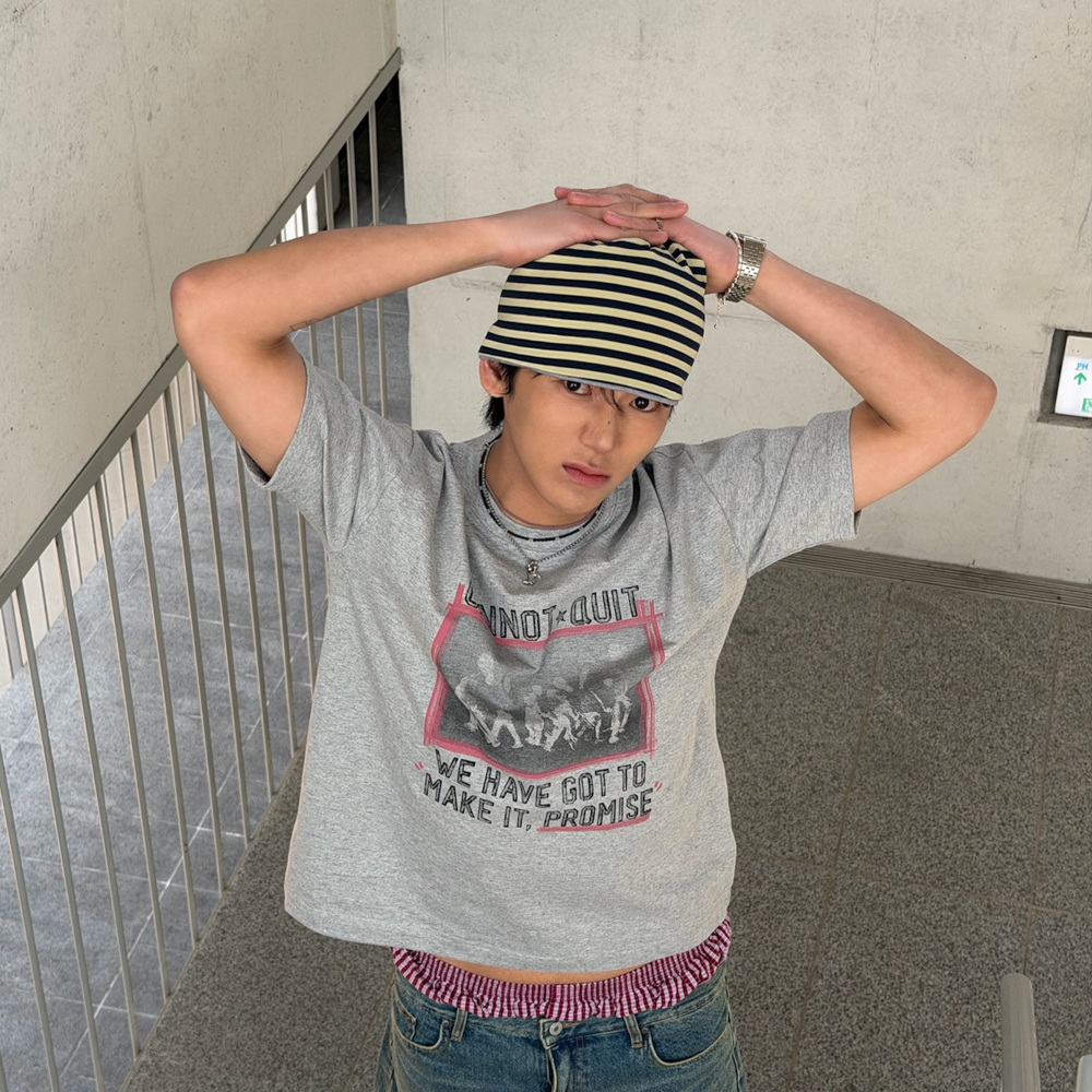 아모우 마킹 박스 하프 티셔츠 그레이(AMOU Marking Box Half T-Shirts Gray) - 4