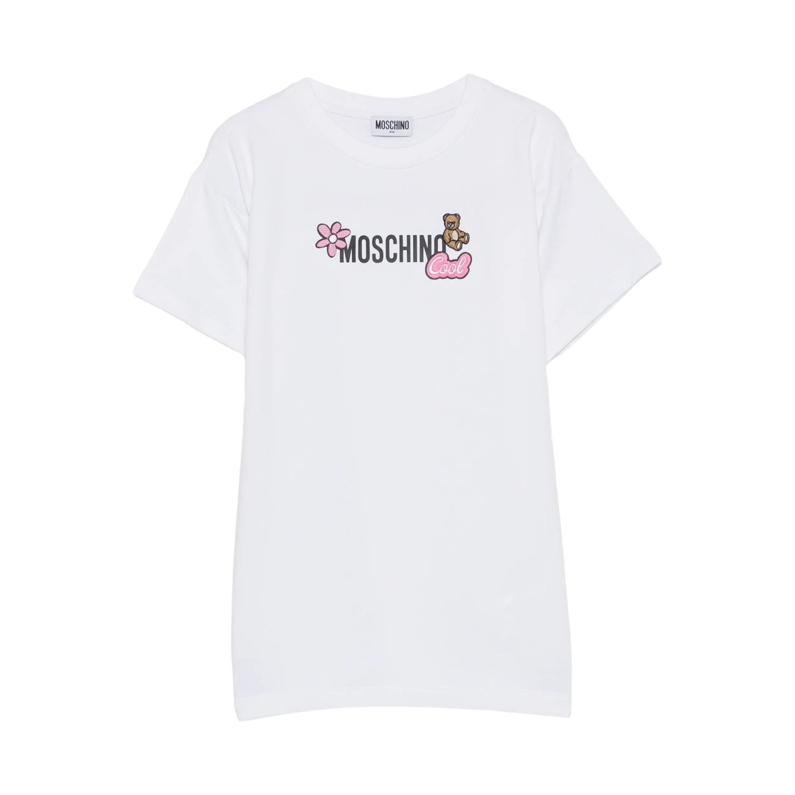 (키즈) 모스키노 로고 프린트 드레스 화이트((Kids) Moschino Logo Print Dress White)