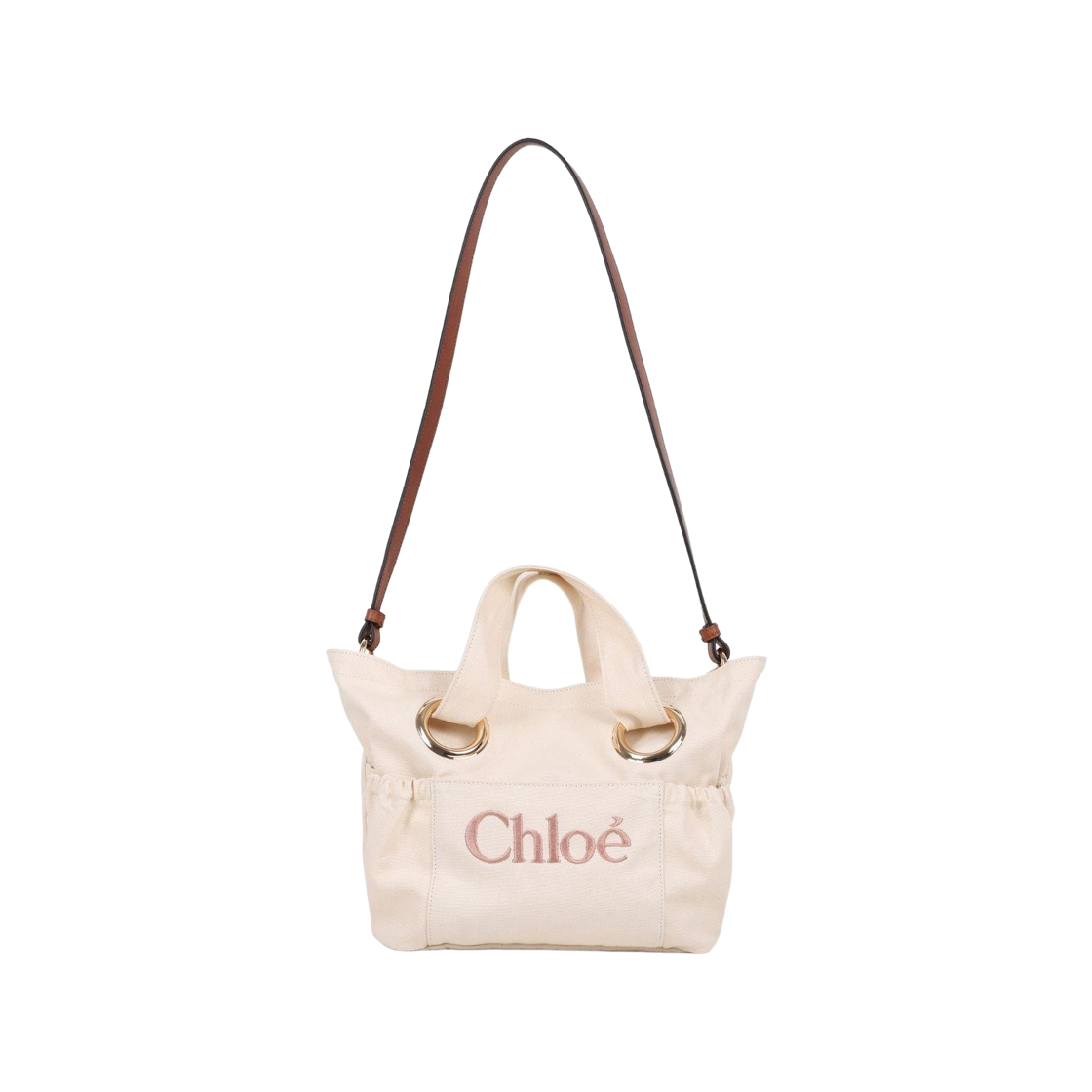 (키즈) 끌로에 로고 자수 캔버스 토트백 베이지((Kids) Chloe Logo Embroidered Canvas Tote Bag Beige)