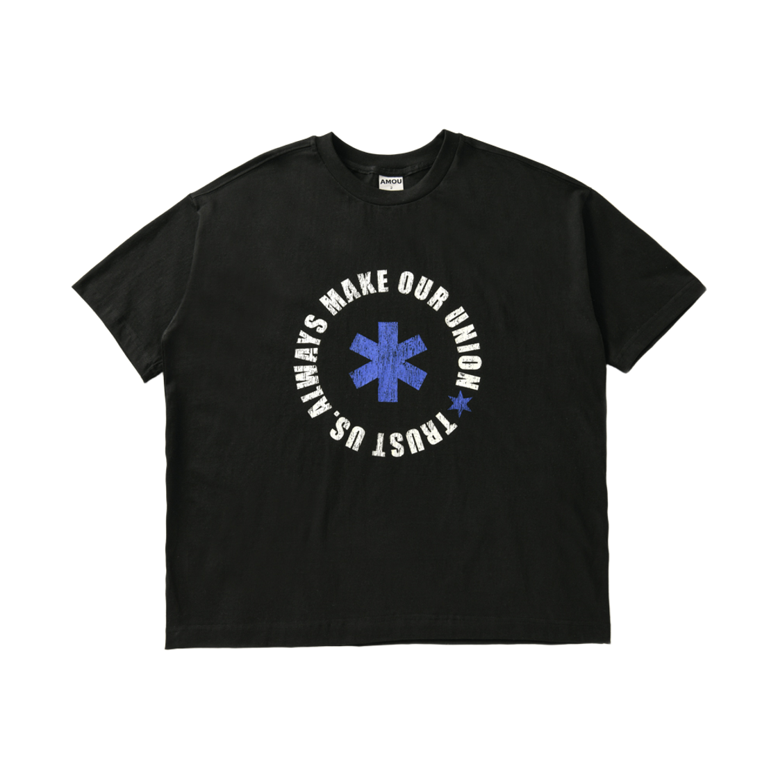 아모우 레터링 서클 하프 티셔츠 블랙(AMOU Lettering Circle Half T-Shirts Black)