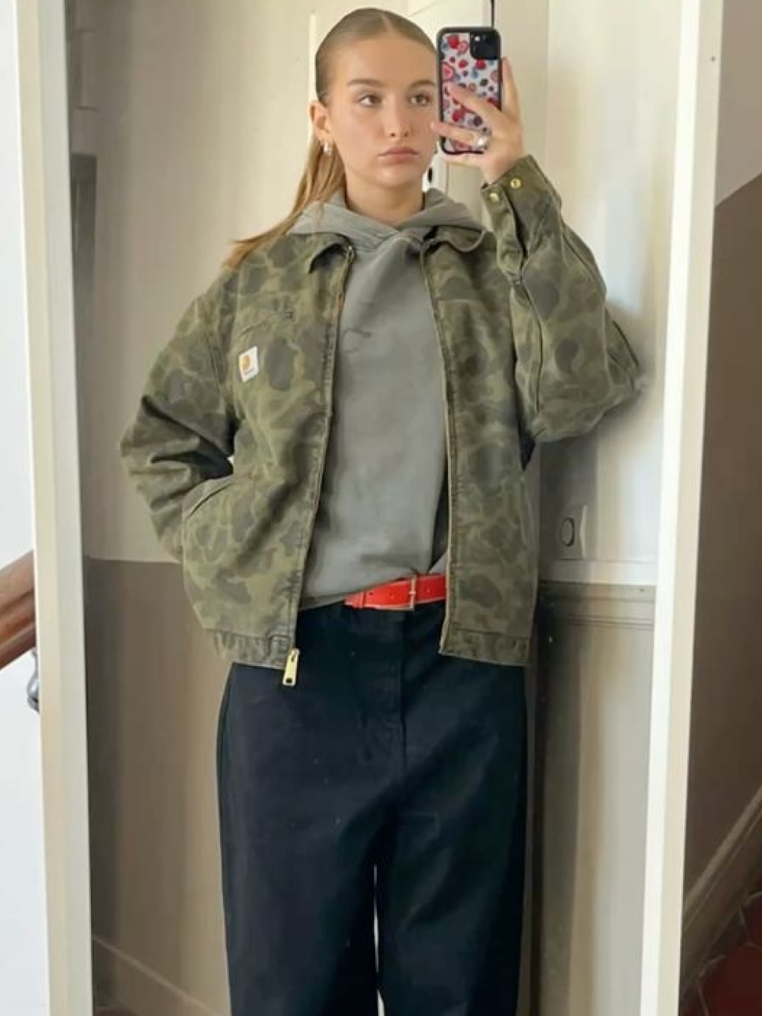 Carhartt Blanket Lined Relaxed Fit Tall Duck Detroit Jacket Carhartt Brown, Carhartt WIP Duck Detroit Jacket Camo Duck Green 착용 스타일 - 3