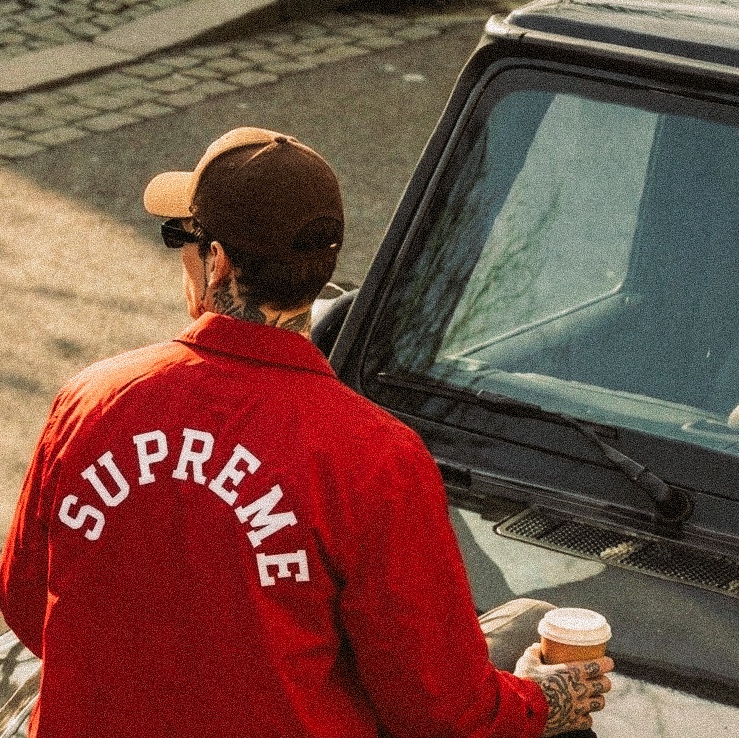 Supreme x Champion Coaches Jacket Red - 24SS 착용 스타일