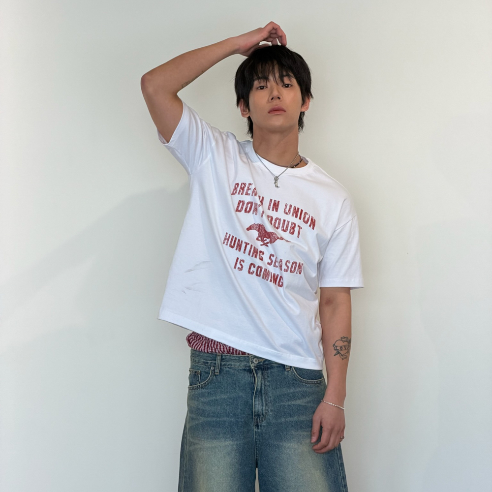 아모우 빈티지 홀스 하프 티셔츠 화이트(AMOU Vintage Horse Half T-Shirts White) - 4