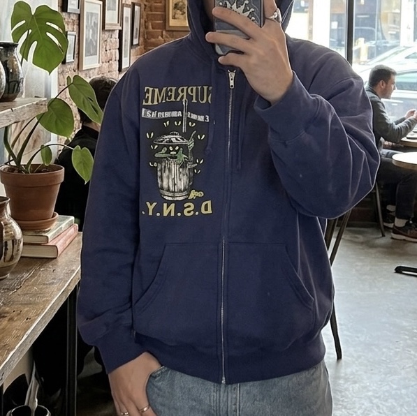 Supreme x DSNY Zip Up Hooded Sweatshirt Washed Navy - 26SS 착용 스타일