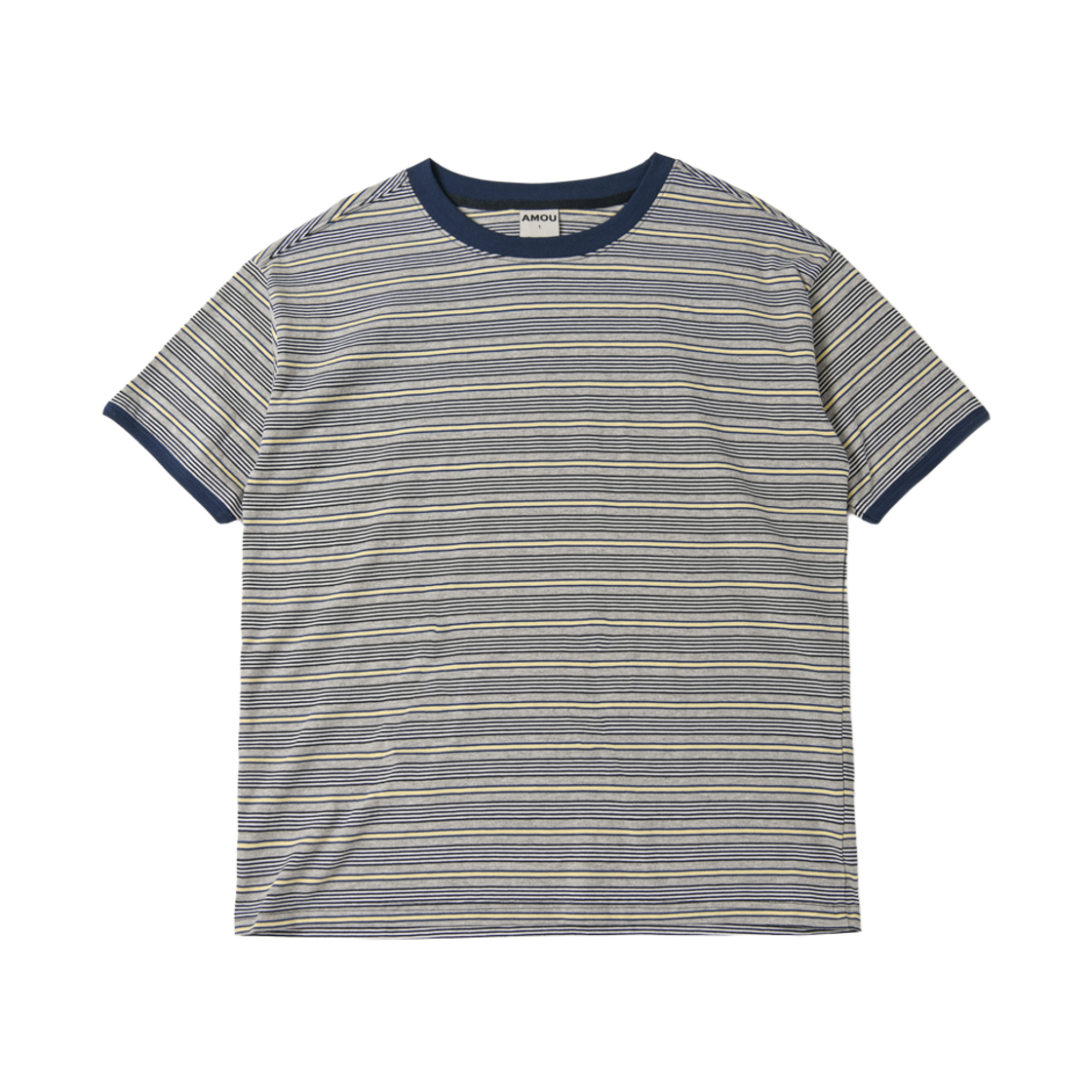 아모우 아모우 멀티 스트라이프 링거 티셔츠 멜란지(AMOU Amou Multi Stripe Ringer T-Shirts Melange)