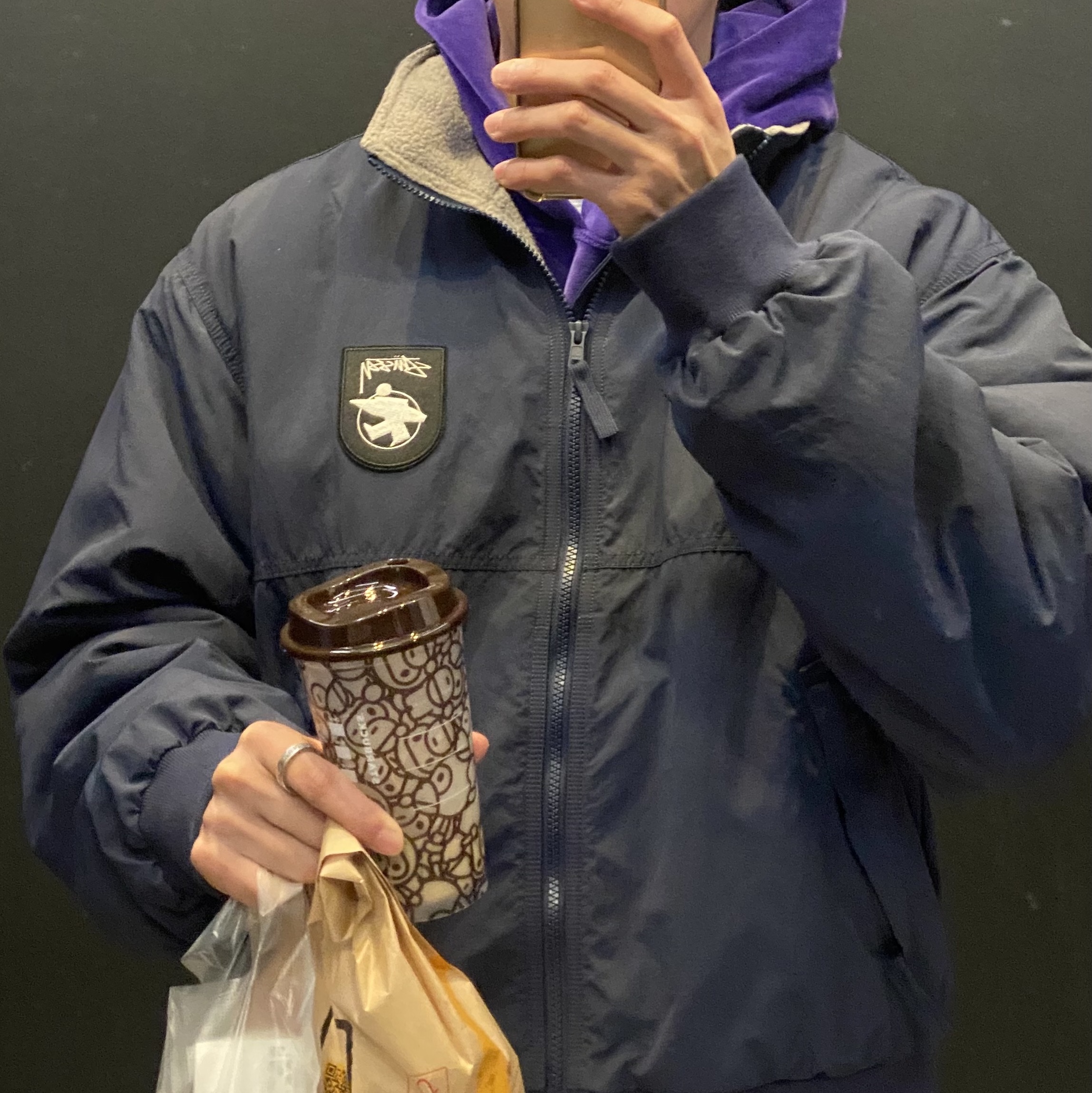 Needles Track Hoodie C/PE Velour Purple, Stussy Polar Fleece Lined Jacket Navy 착용 스타일 - 1