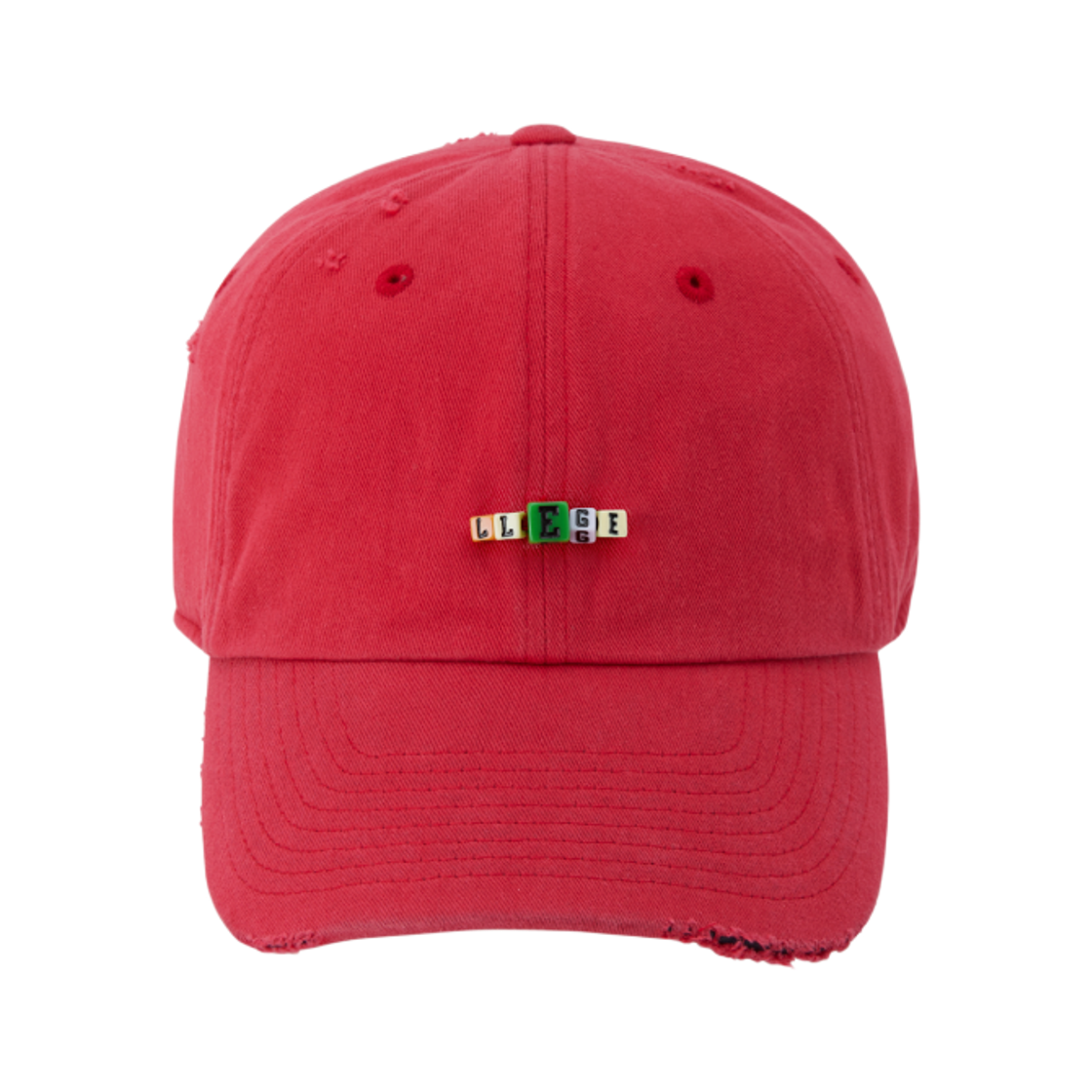 LL25WACP005RD LLEGE Cube Logo Destroyed Ball Cap Red