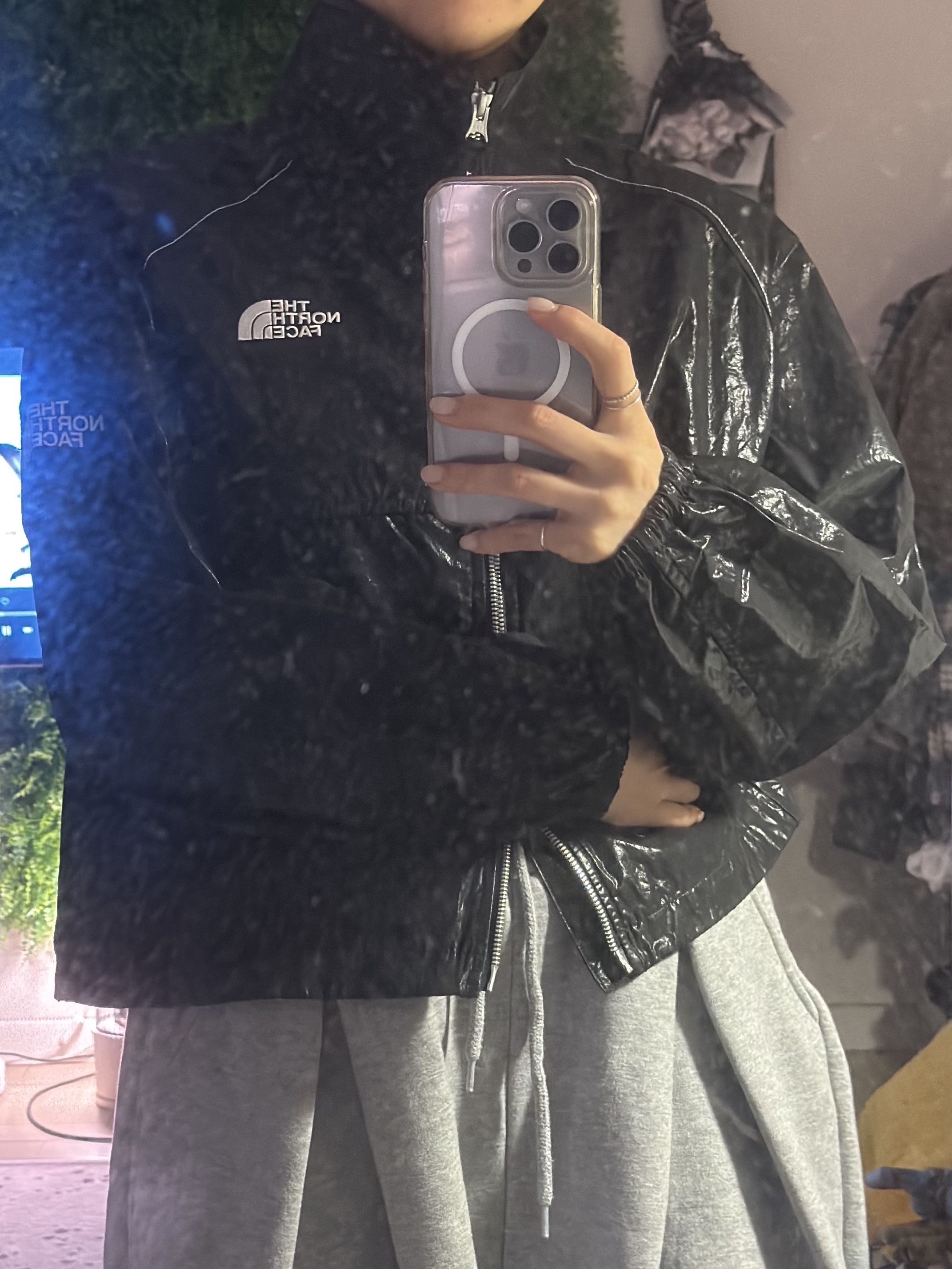(W) The North Face White Label Novelty Olema Jacket Black 착용 스타일
