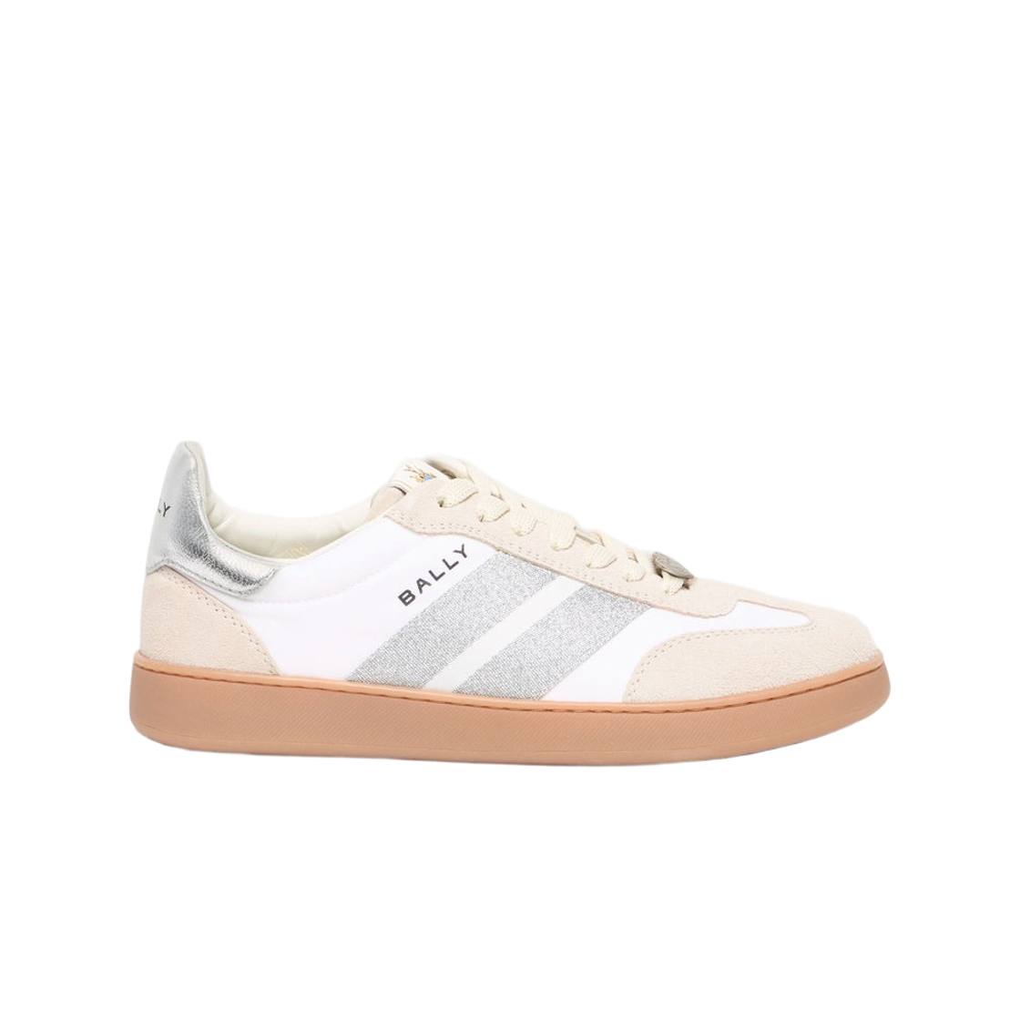 (W) 발리 패브릭 레더 레트로 크레스트 스니커즈 화이트((W) Bally Retro Crest Sneaker in Fabric and Leather White)