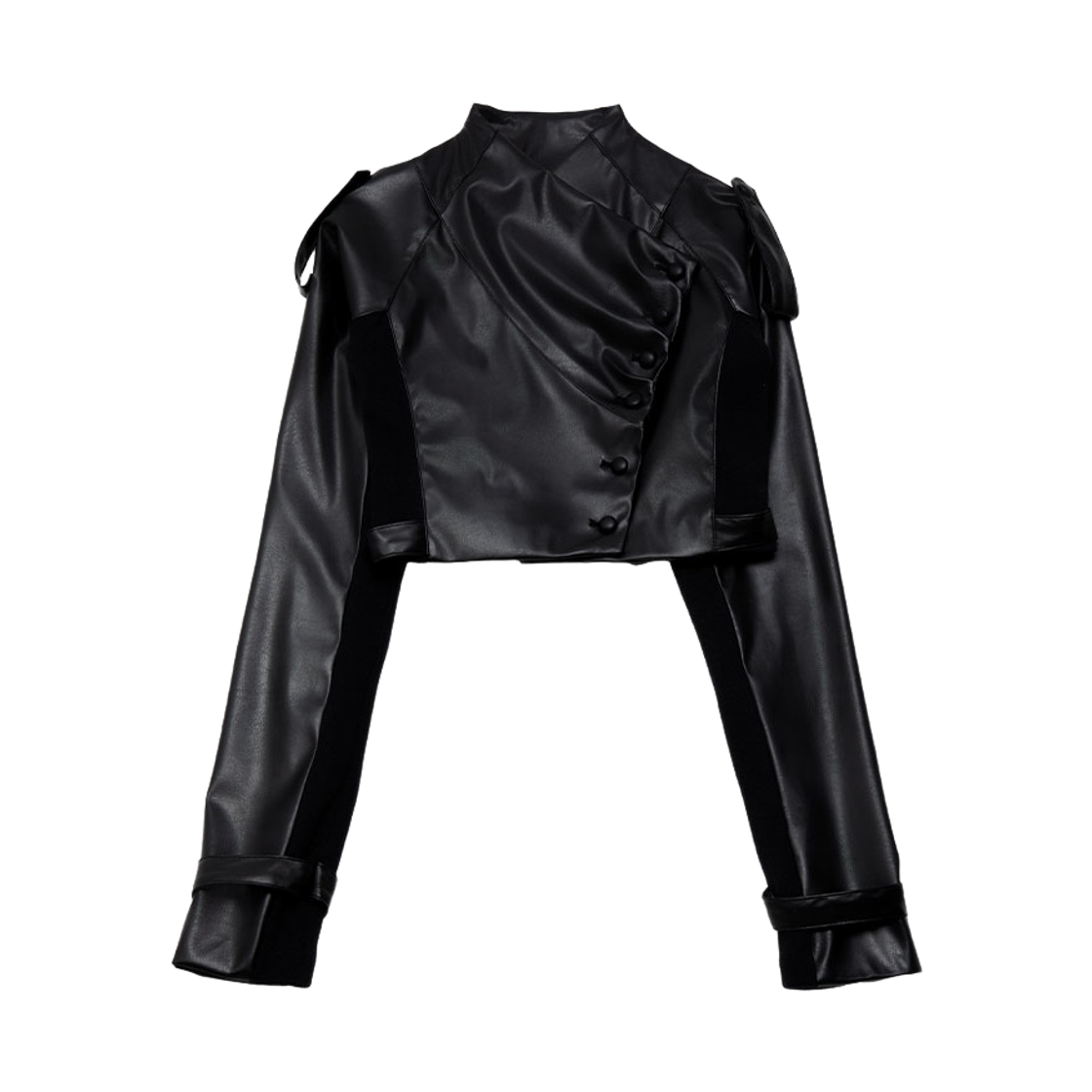 26SSJK002 WET TAG Front Tuck Cropped Leather Jacket Black