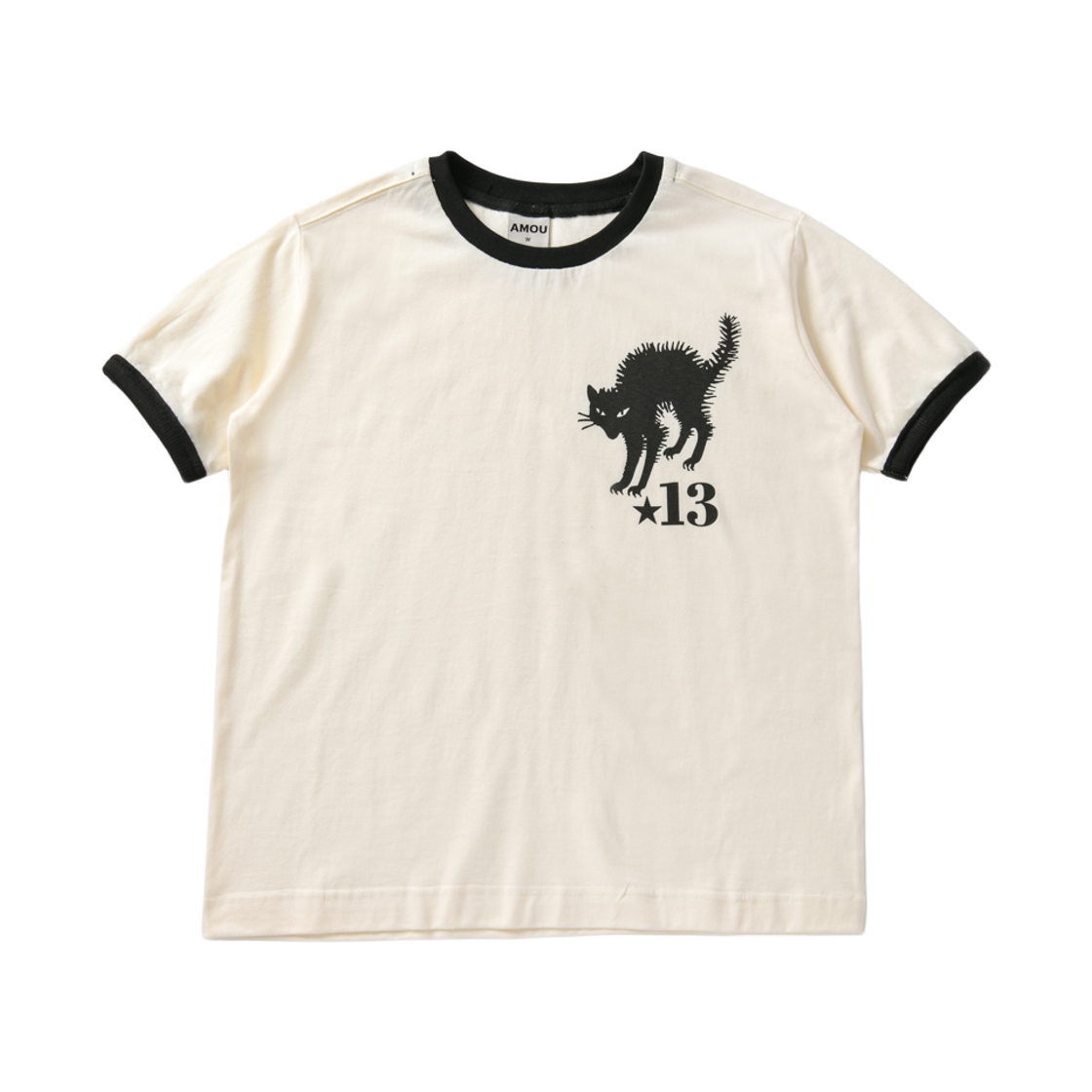 아모우 13 캣 하프 티셔츠 아이보리(AMOU 13 Cat Half T-Shirts Ivory)