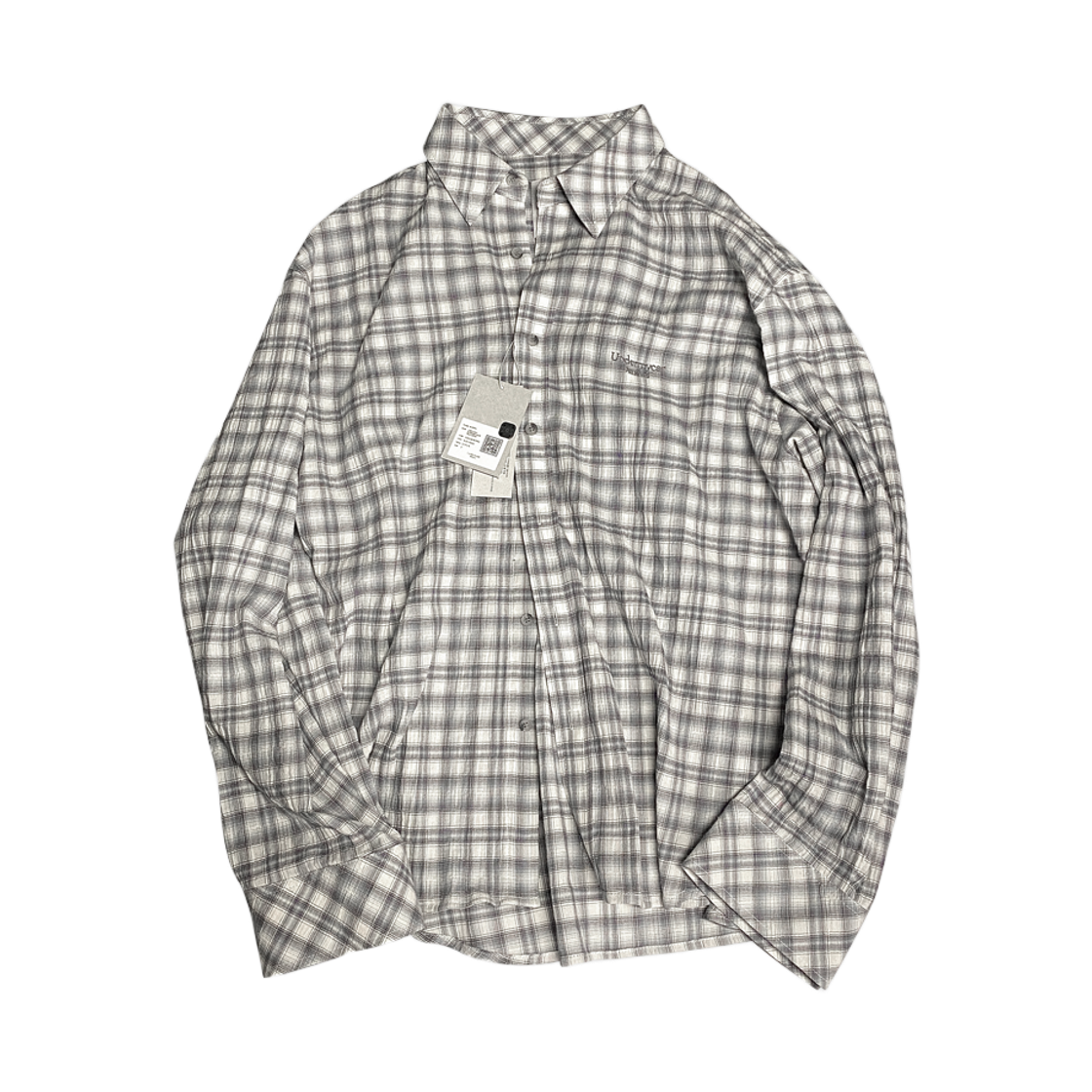 언더마이카 무.37 안티 Fxxking 로고 플레이 베이직 롱 슬리브 체크 셔츠 화이트 블루(Undermycar Mu.37 Anti Fxxking Logo Play Basic Long Sleeve Check Shirts White Blue)