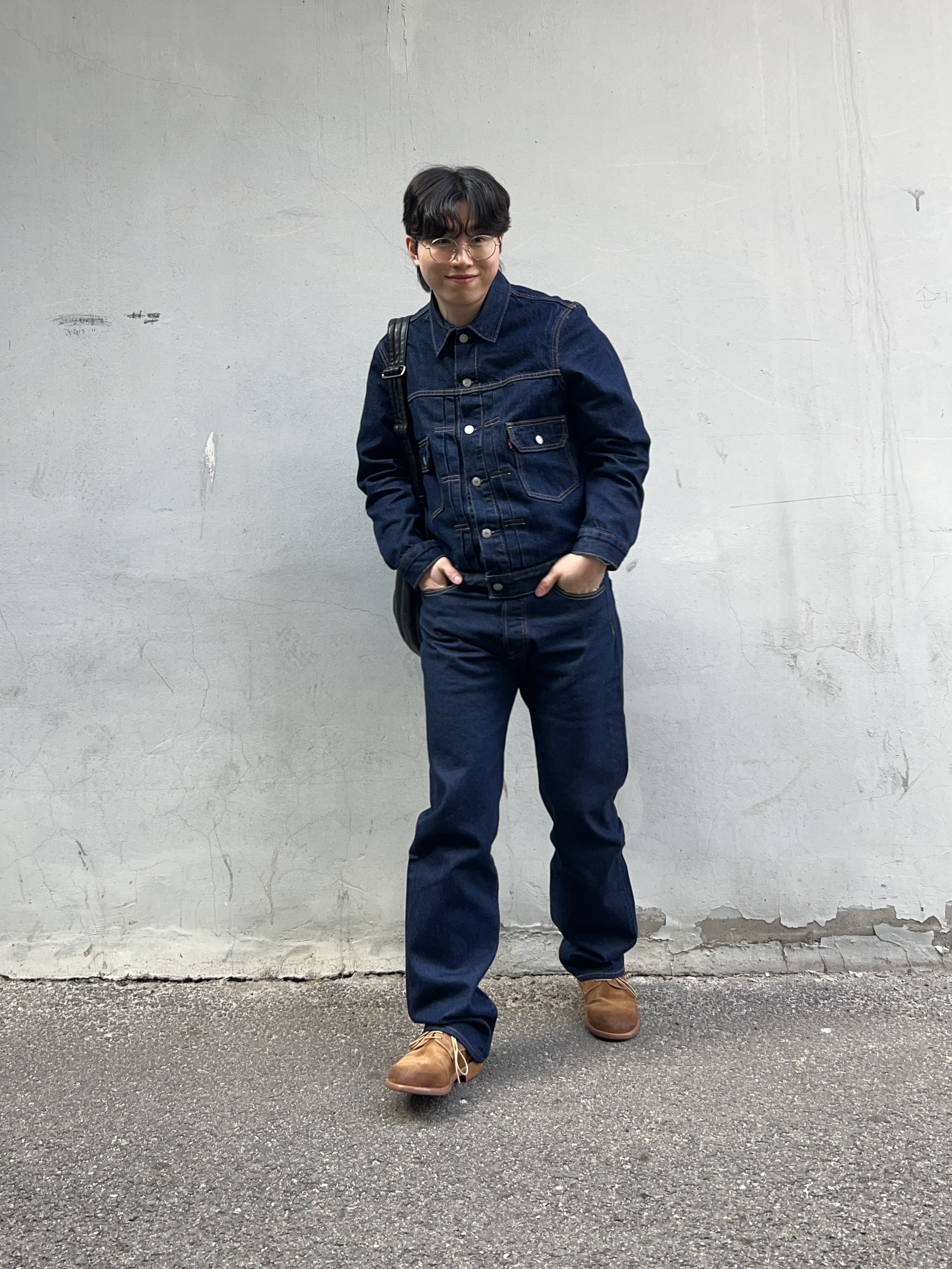 Levi's TYPE II Trucker Jacket Dark Indigo 착용 스타일 - 3