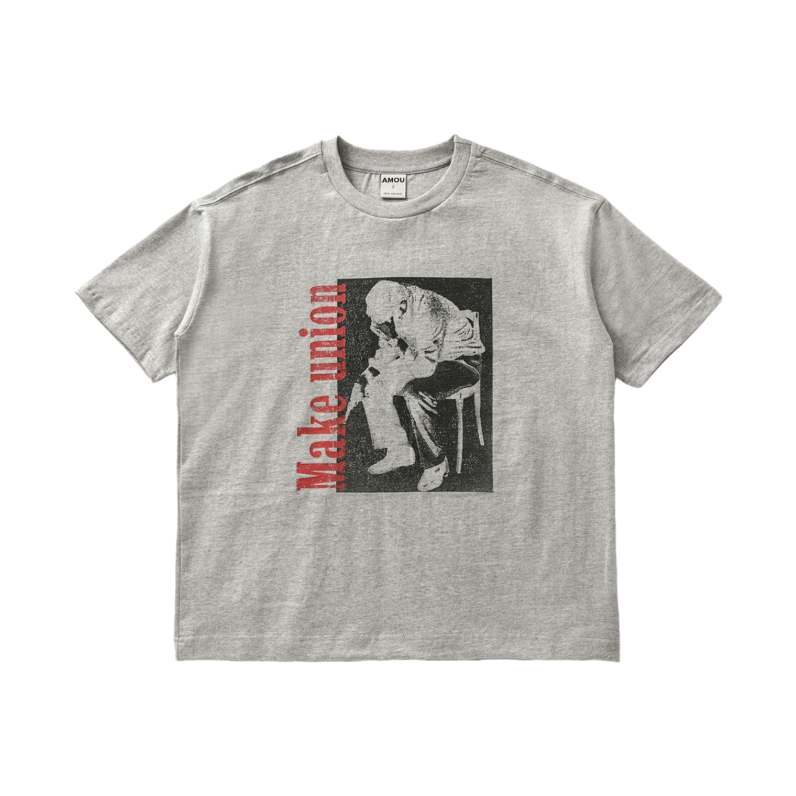 아모우 트러블 하프 티셔츠 그레이(AMOU Trouble Half T-Shirts Gray)