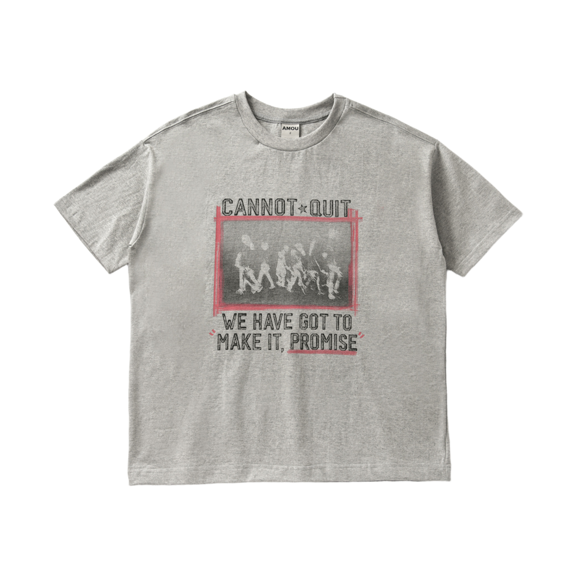 아모우 마킹 박스 하프 티셔츠 그레이(AMOU Marking Box Half T-Shirts Gray)