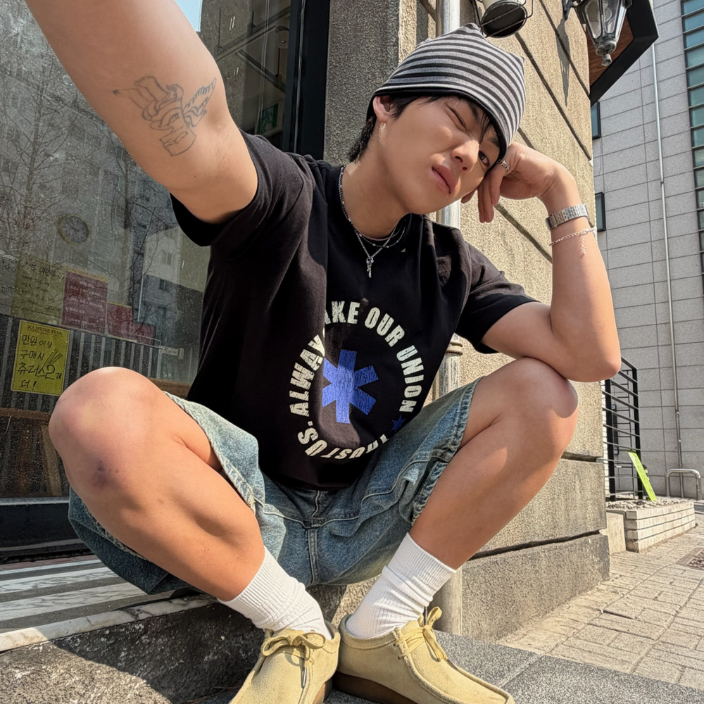 아모우 레터링 서클 하프 티셔츠 블랙(AMOU Lettering Circle Half T-Shirts Black) - 4