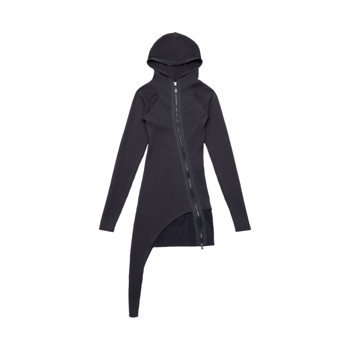 26SSOP001 WET TAG Hooded Mesh Panel Zip-Up Dress Charcoal