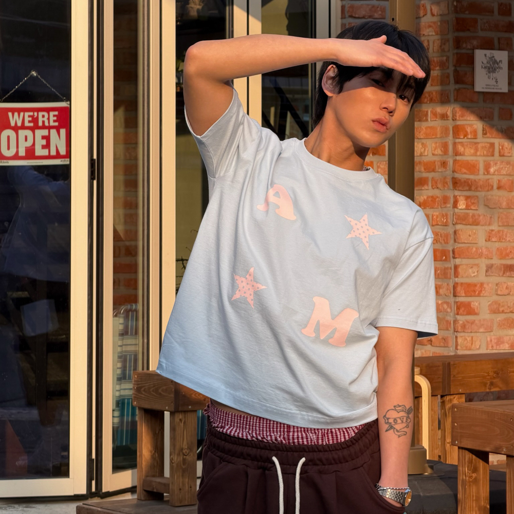 아모우 에이엠 스타 하프 티셔츠 라이트 블루(AMOU AM Star Half T-Shirts Light Blue) - 4