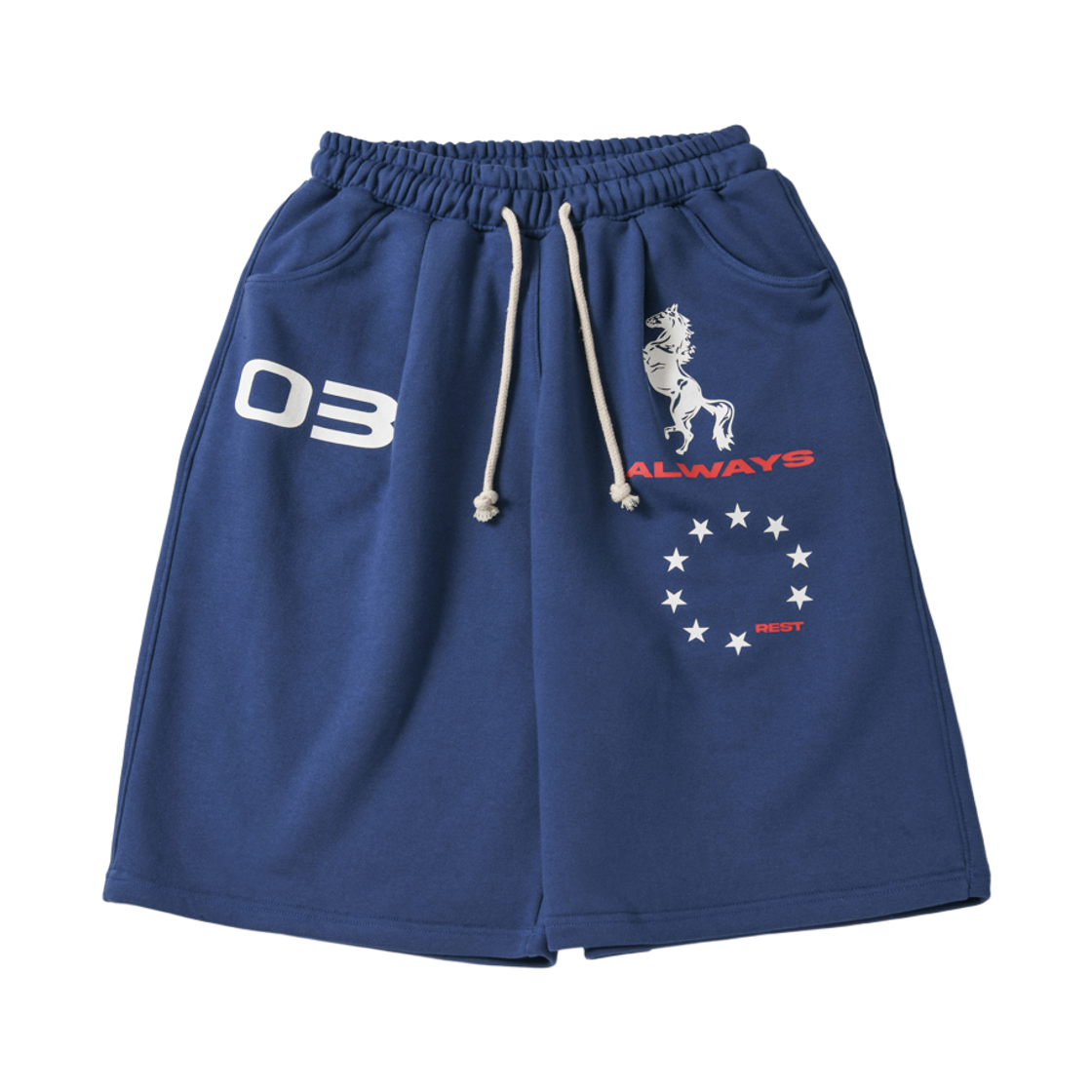 아모우 홀스 원턱 버뮤다 팬츠 블루(AMOU Horse One Tuck Bermuda Pants Blue)