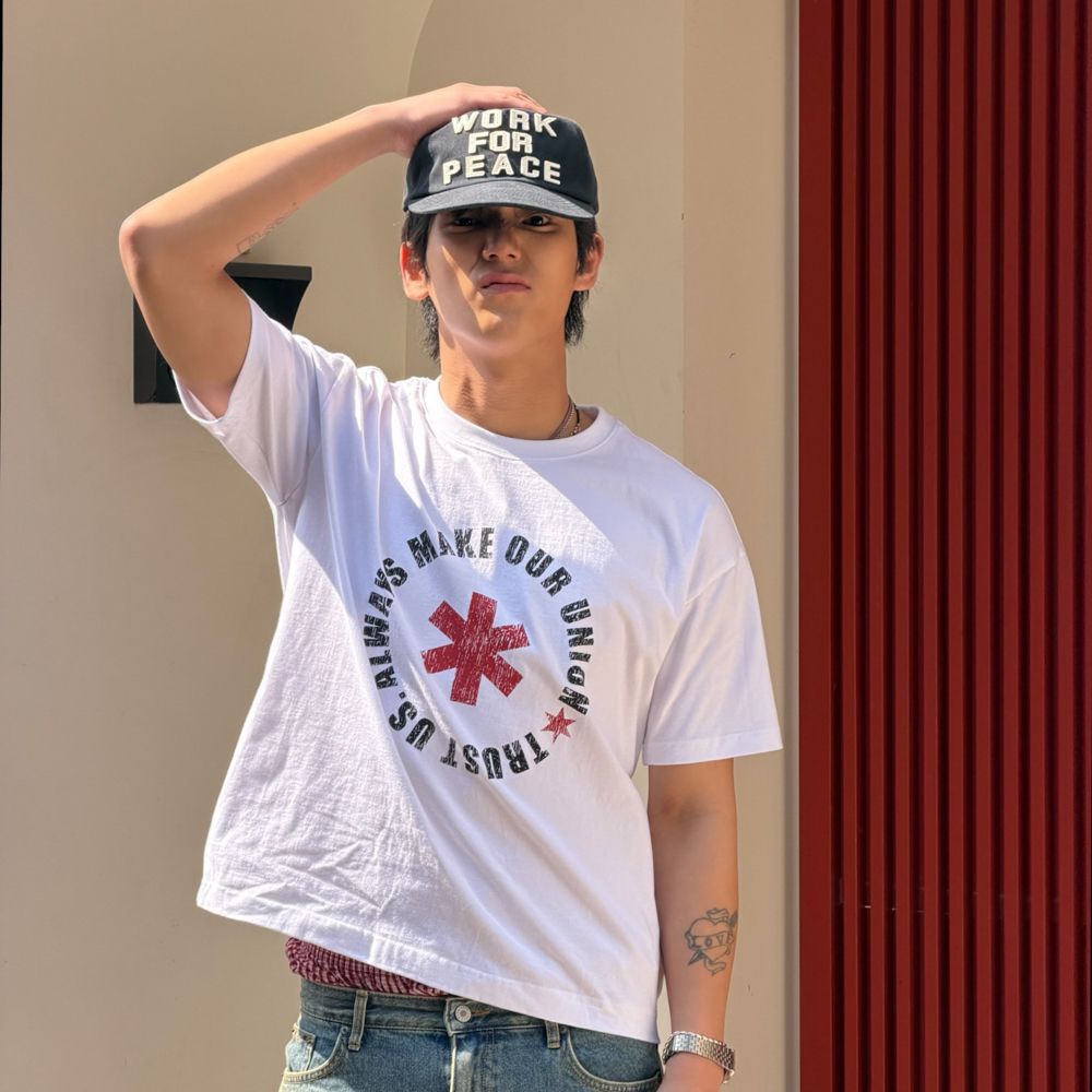 아모우 레터링 서클 하프 티셔츠 화이트(AMOU Lettering Circle Half T-Shirts White) - 4