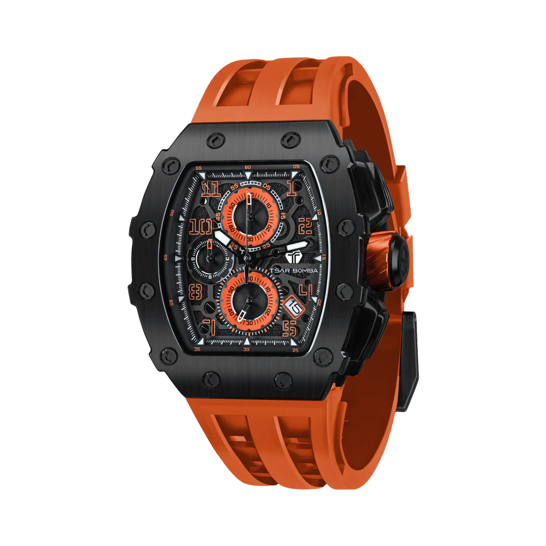 차르봄바 엘리멘탈 크로노그래프 캘린더 쿼츠 워치 TB8204Q-12 블랙 오렌지(Tsar Bomba Elemental Chronograph Calendar Quartz TB8204Q-12 Black Orange)