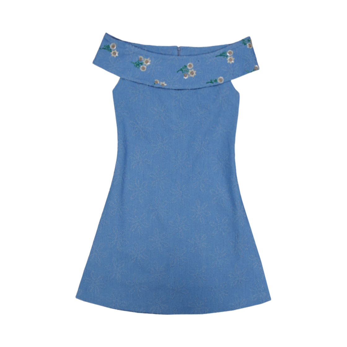 베니즈 비즈데님 오프숄더 미니드레스(Murmure Beniz Beaded Denim Off-Shoulder Mini Dress)