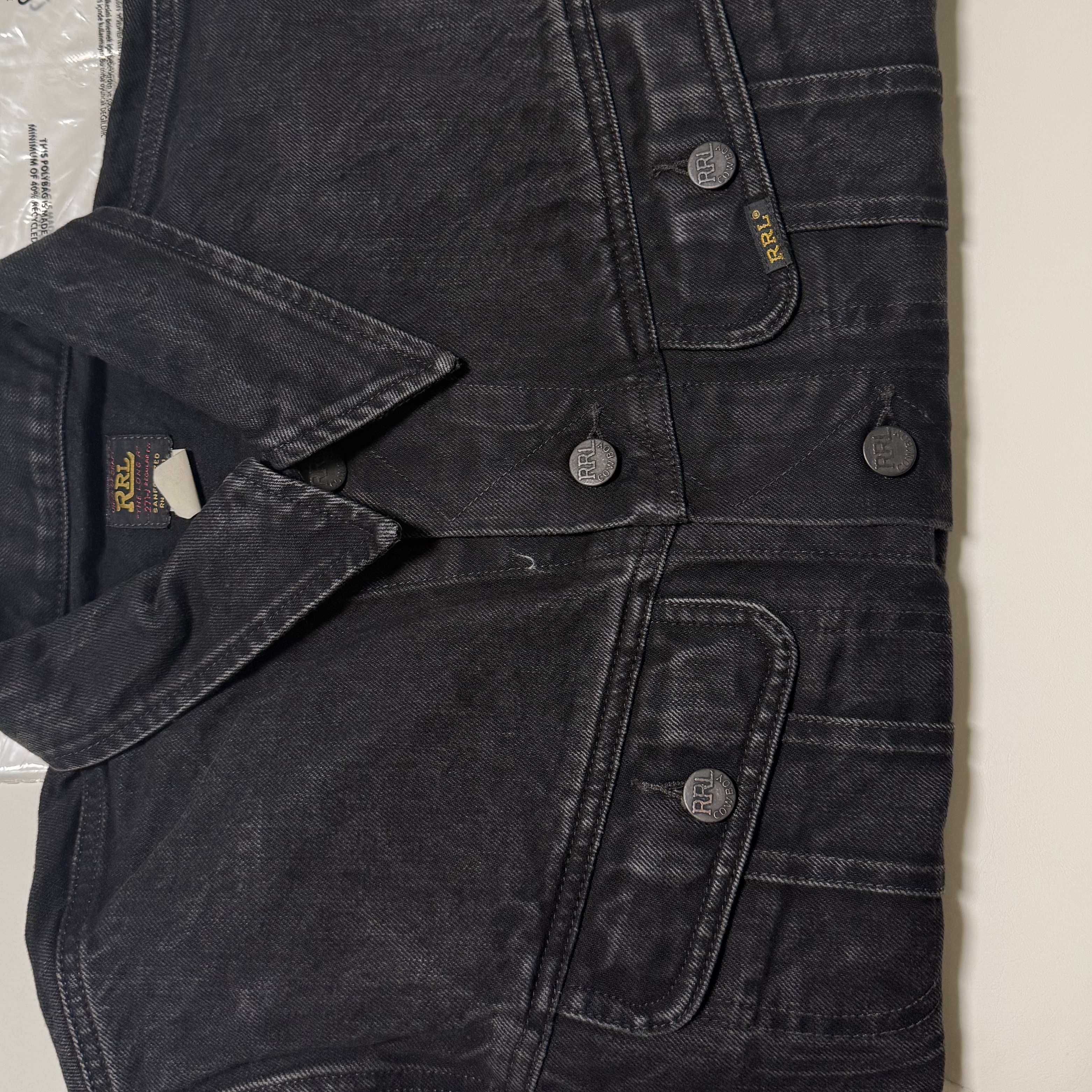Double RL Denim Trucker Jacket Black 착용 스타일