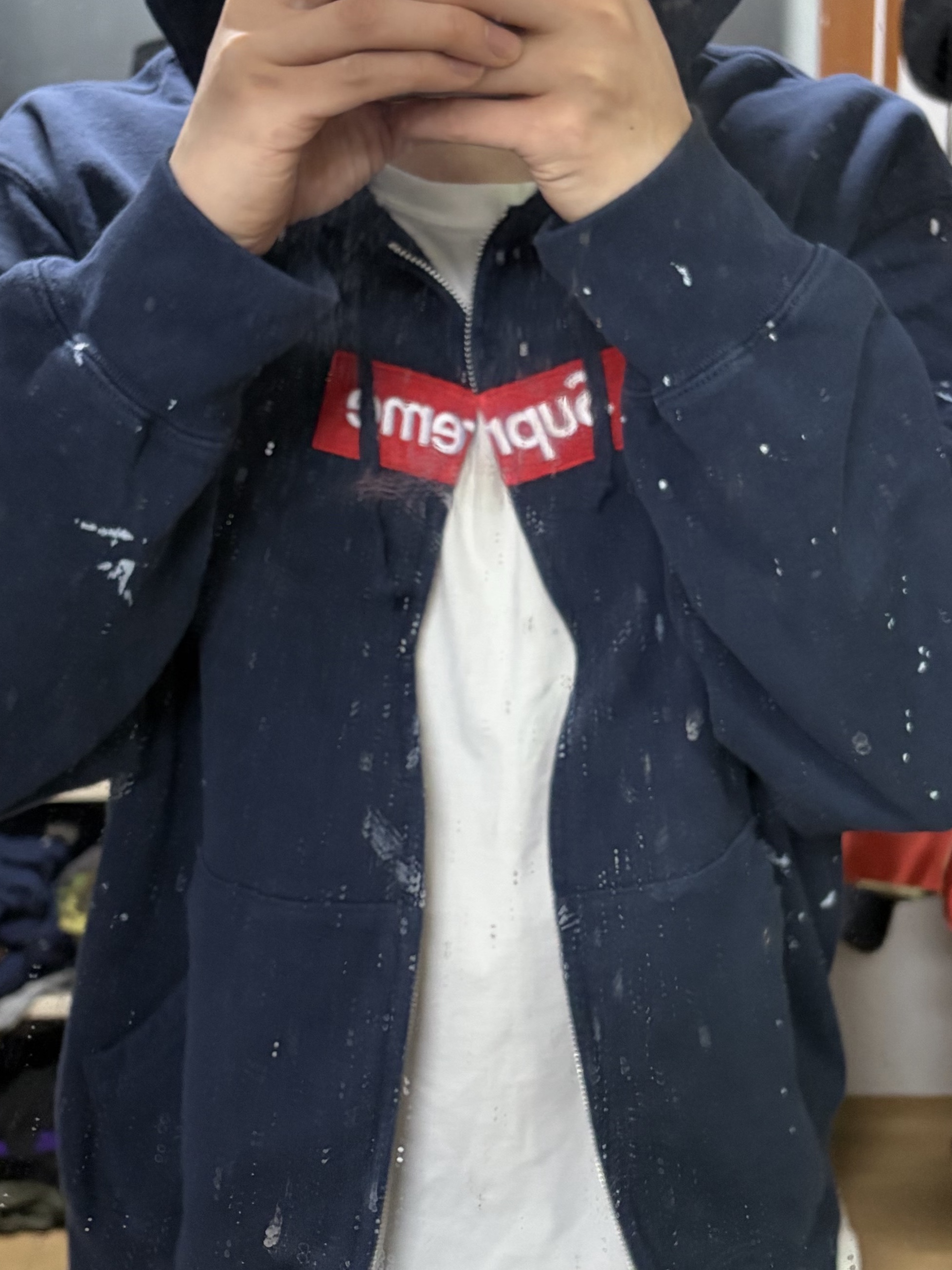 Supreme x MM6 Maison Margiela Box Logo Zip Up Hooded Sweatshirt Navy - 26SS 착용 스타일