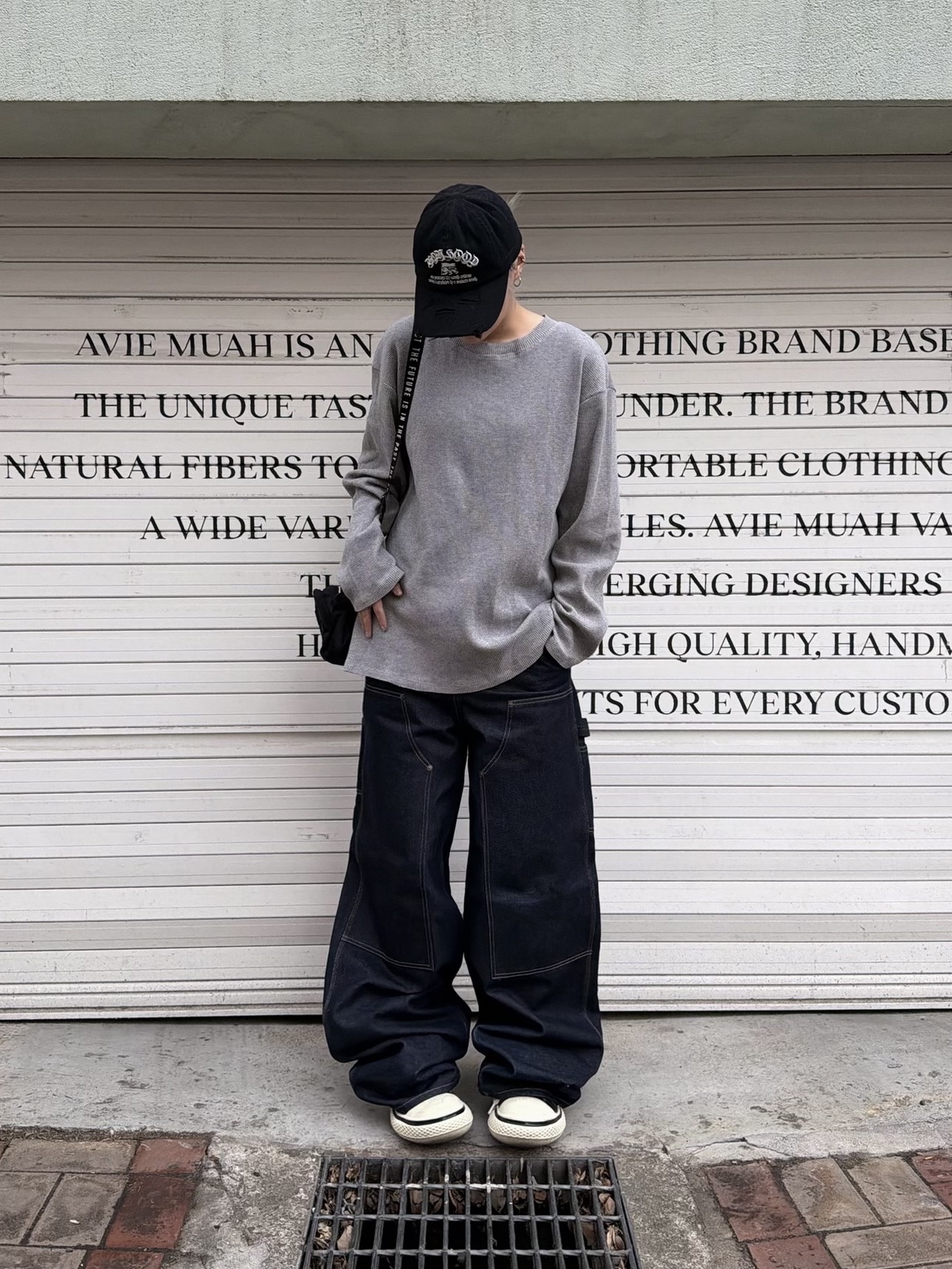 ETCE New Vision Destroyed Washed Cap Black 착용 스타일 - 2