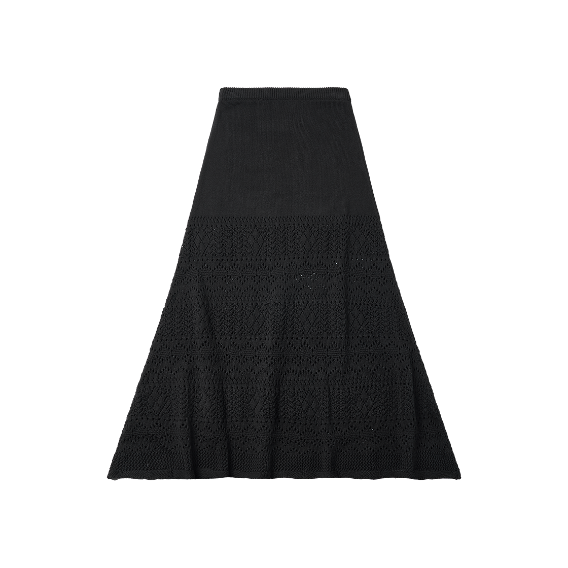 플랫웨이브 인 서울 엘라 니트 크로셰 롱 스커트 블랙(Flatwave in Seoul Ella Knit Crochet Long Skirt Black)