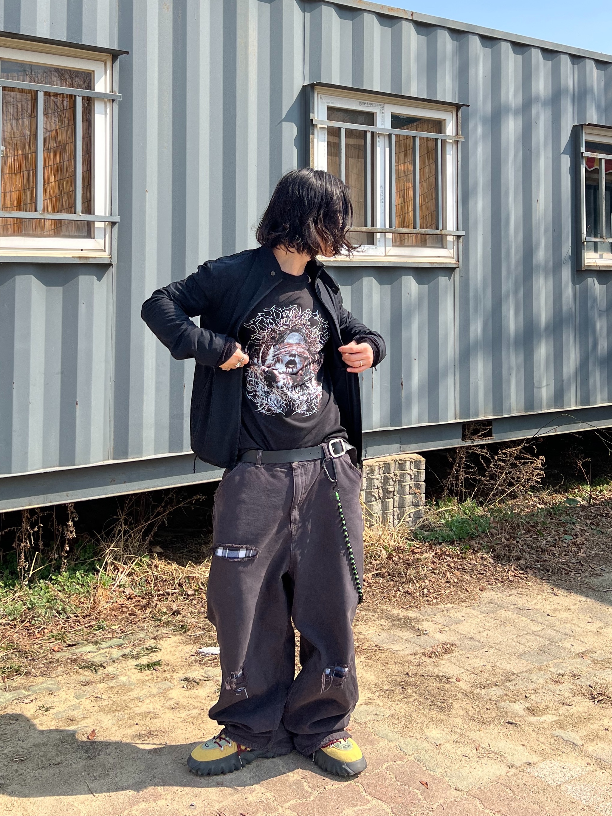 Undermycar Air Nylon Hybrid Jacket Black, Undermycar MU.128 Original Logo Cracked Leather Belt Silver / Black 착용 스타일 - 9