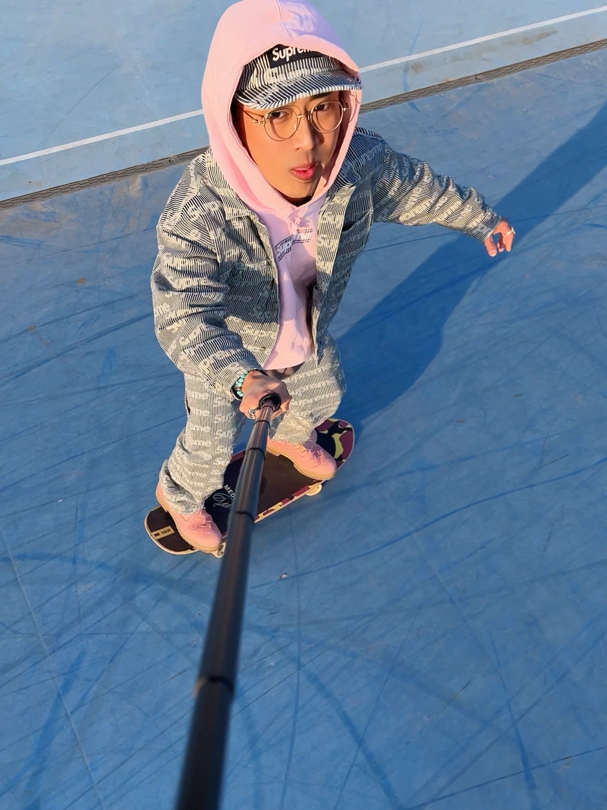 Supreme Denim Camp Cap Stripe - 24SS, Supreme Denim Chore Trucker Jacket Stripe - 24SS 착용 스타일