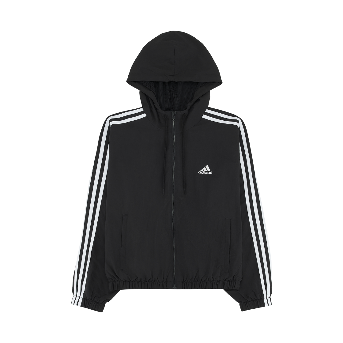 (W) 아디다스 에센셜 3S 우븐 윈드브레이커 자켓 블랙 화이트 - KR 사이즈